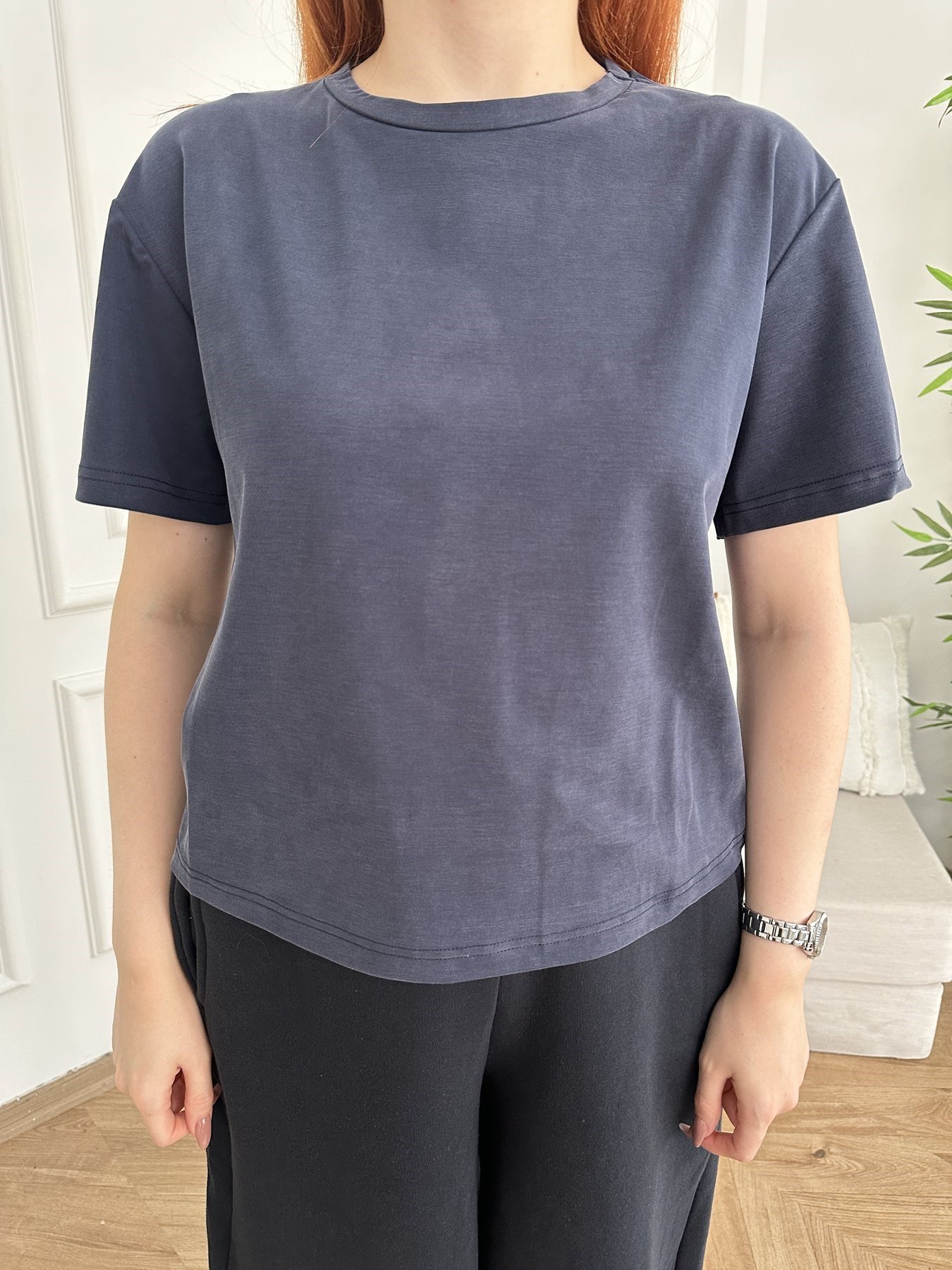 Bisiklet Yaka Kısa T-shirt Lacivert