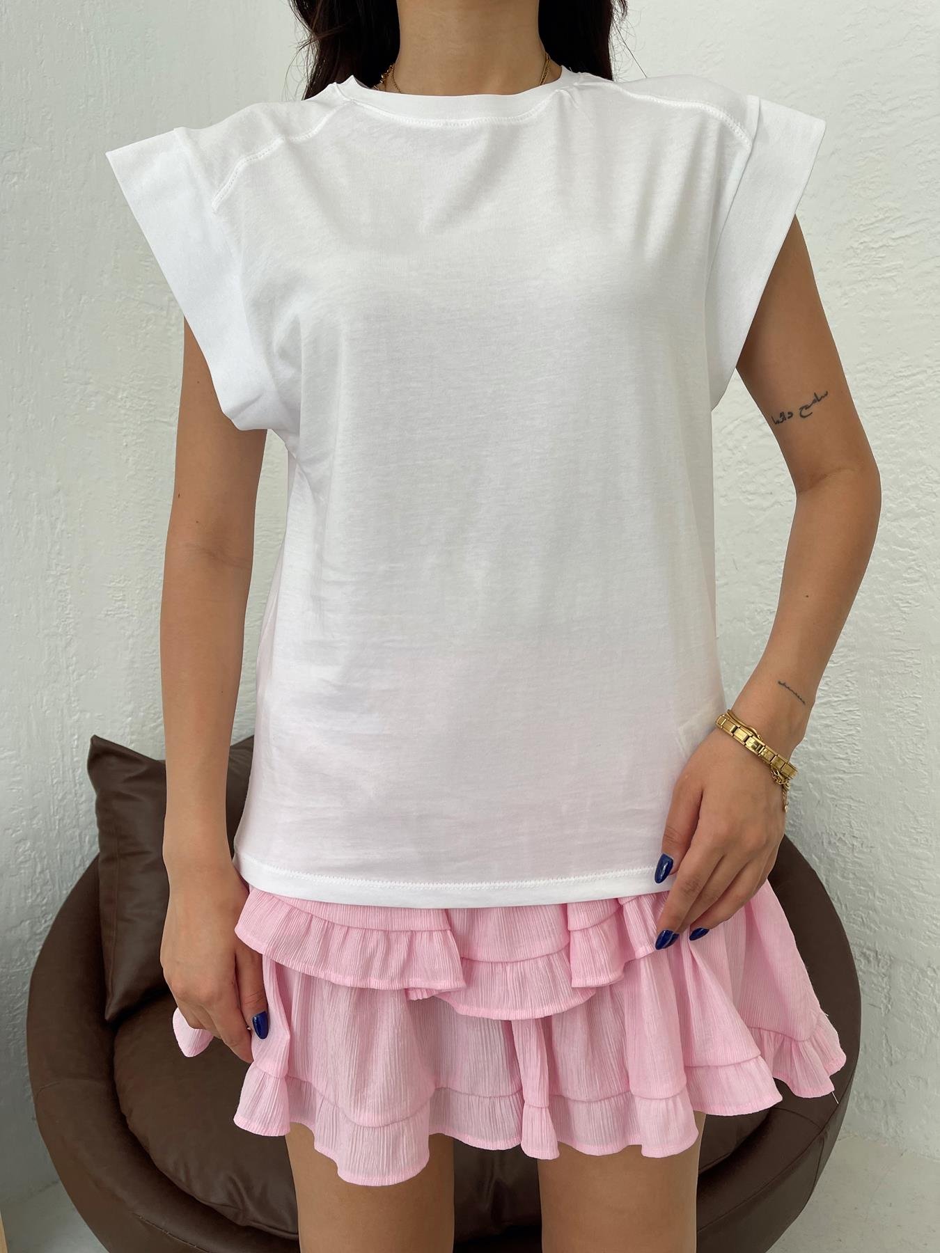 Bisiklet Yaka Kolsuz Tişört BEYAZ