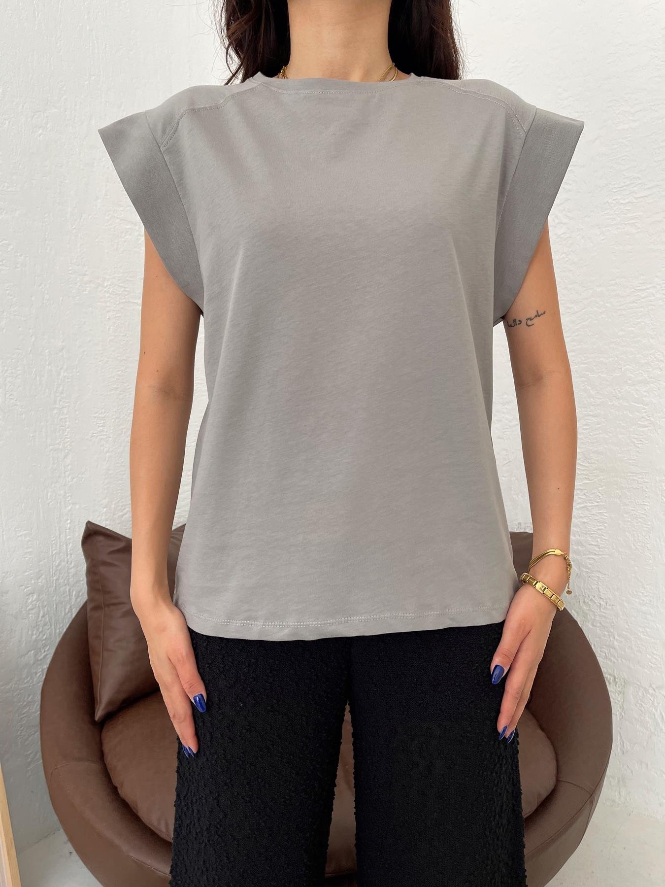 Bisiklet Yaka Kolsuz Tişört GRİ