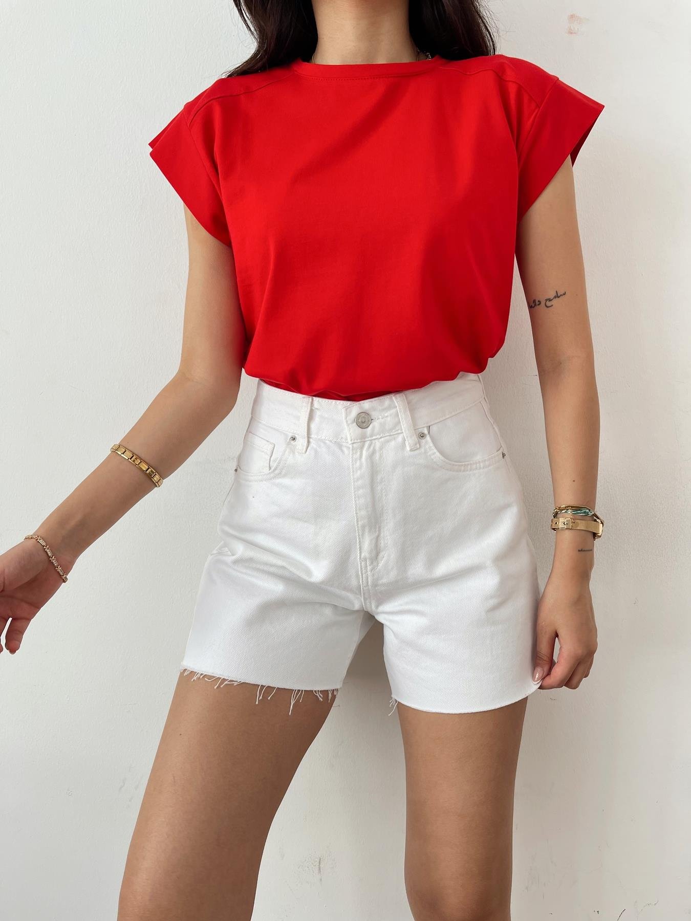 Bisiklet Yaka Kolsuz Tişört KIRMIZI