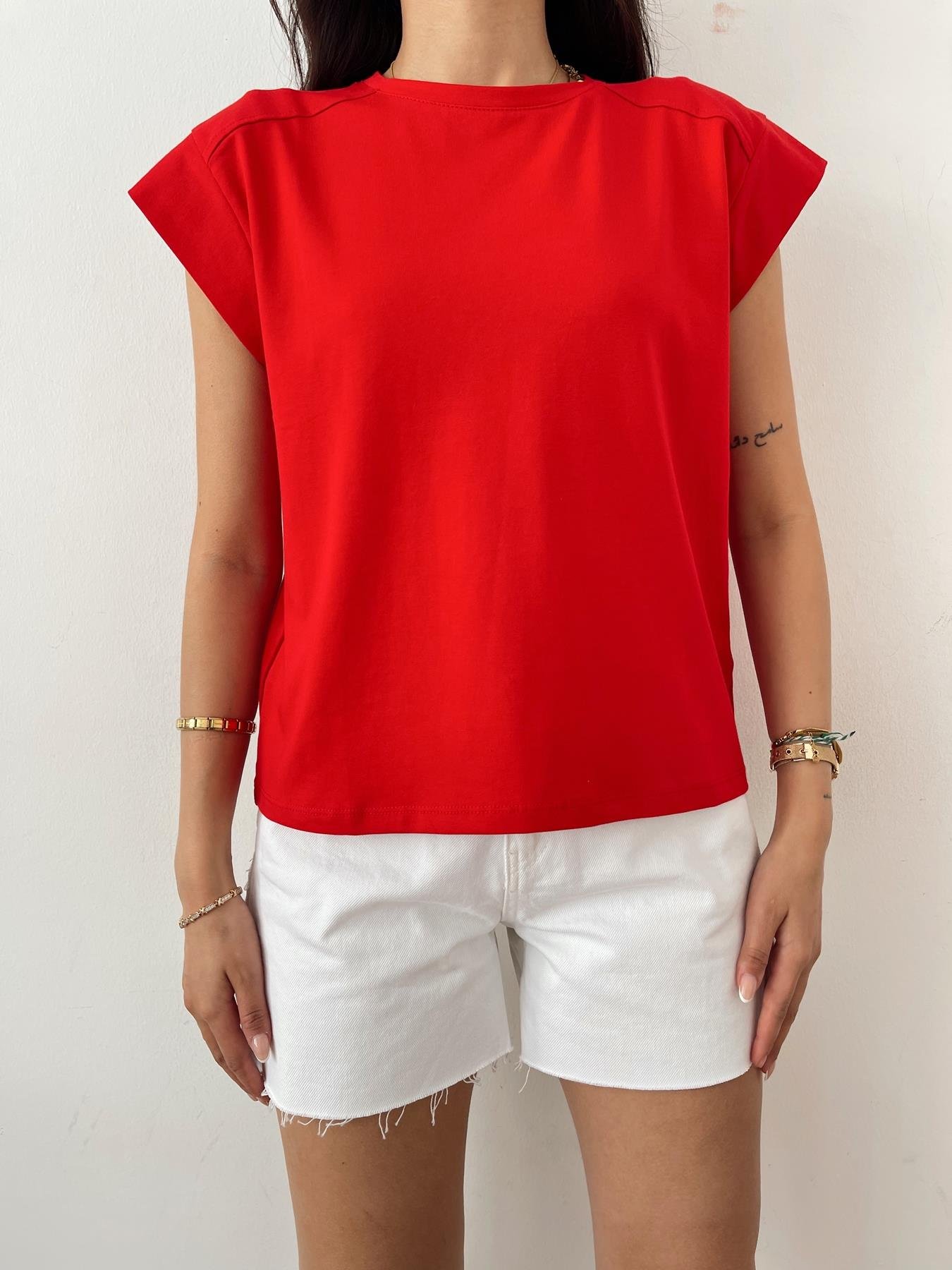 Bisiklet Yaka Kolsuz Tişört KIRMIZI