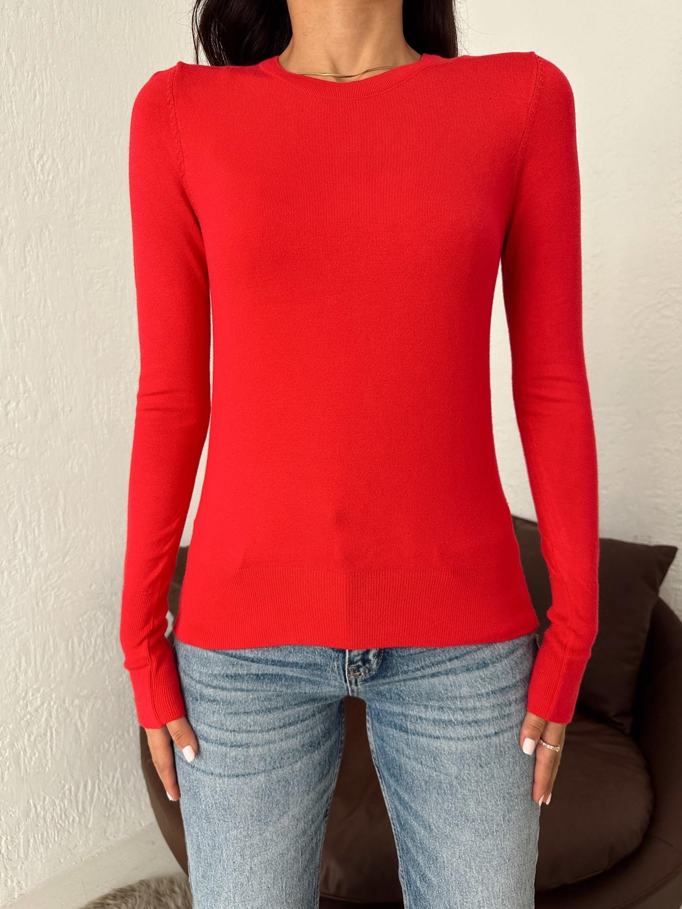 Bisiklet Yaka Kolu Droplu Kazak KIRMIZI