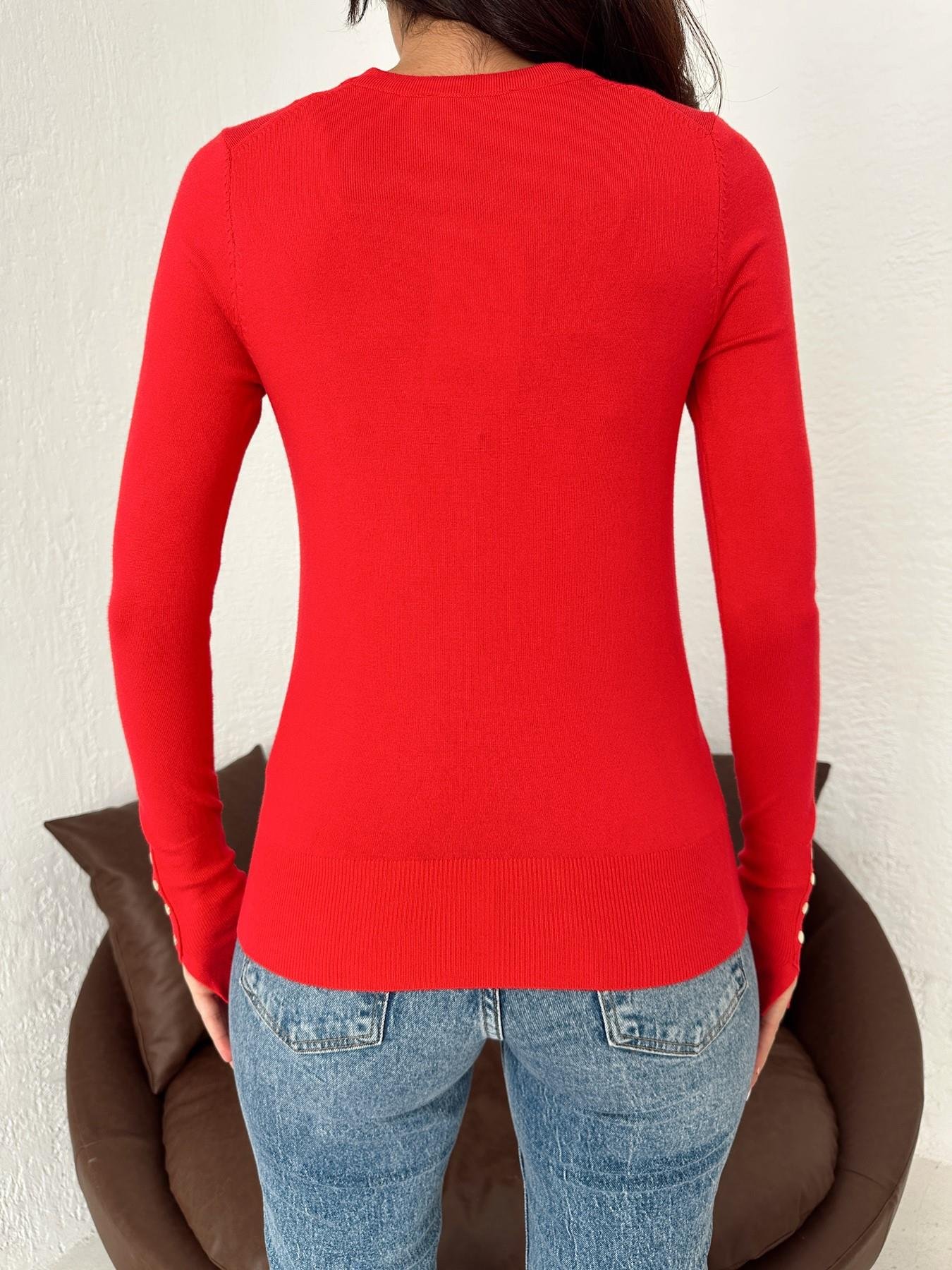 Bisiklet Yaka Kolu Droplu Kazak KIRMIZI