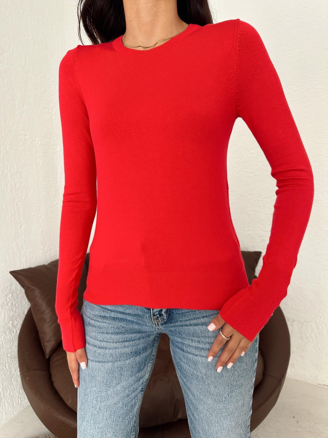 Bisiklet Yaka Kolu Droplu Kazak KIRMIZI