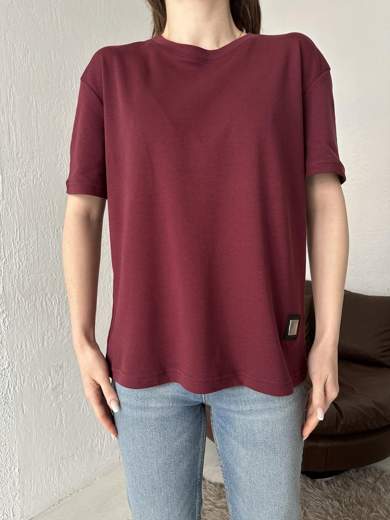 Bisiklet Yaka Metal Detay Tişört BORDO