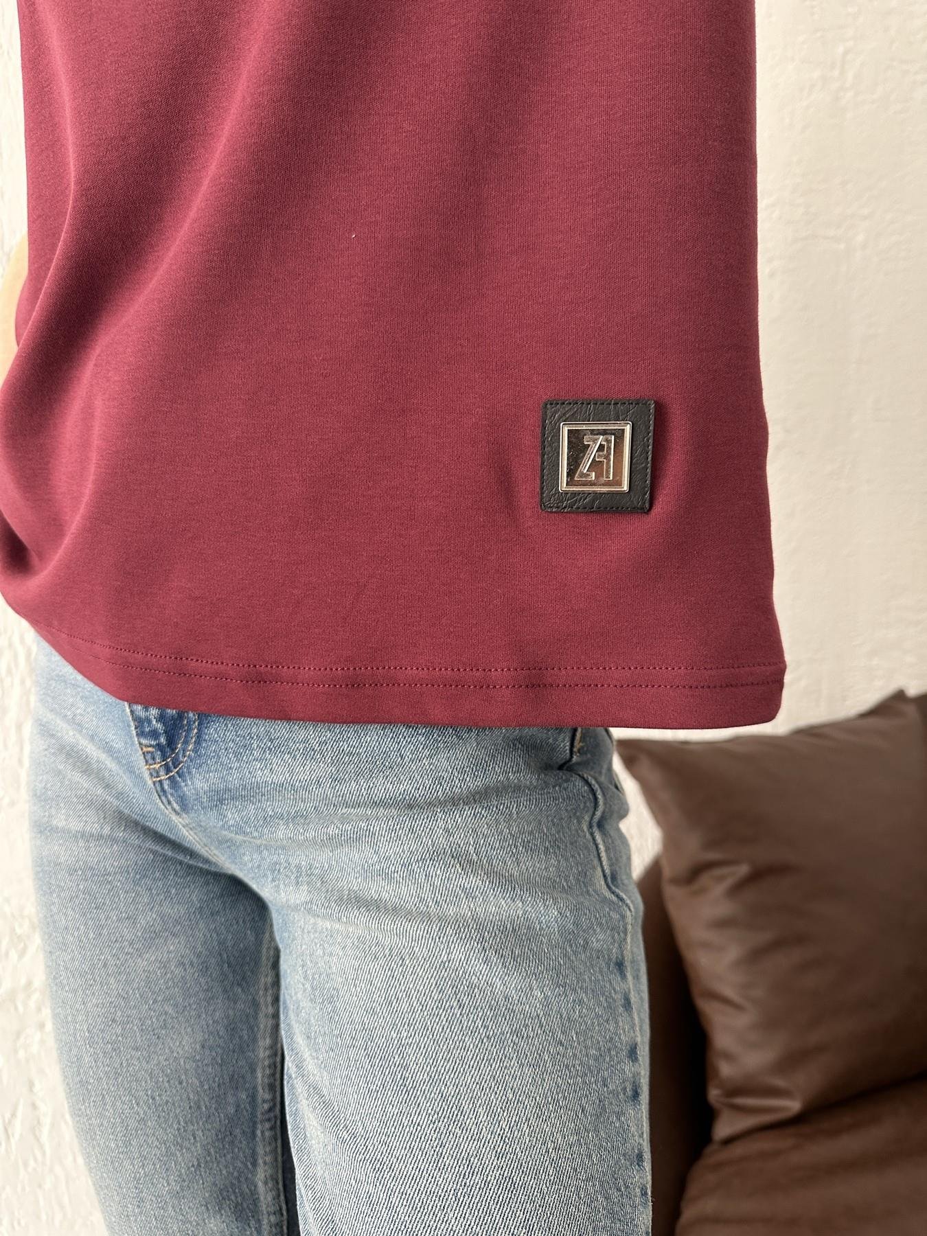 Bisiklet Yaka Metal Detay Tişört BORDO