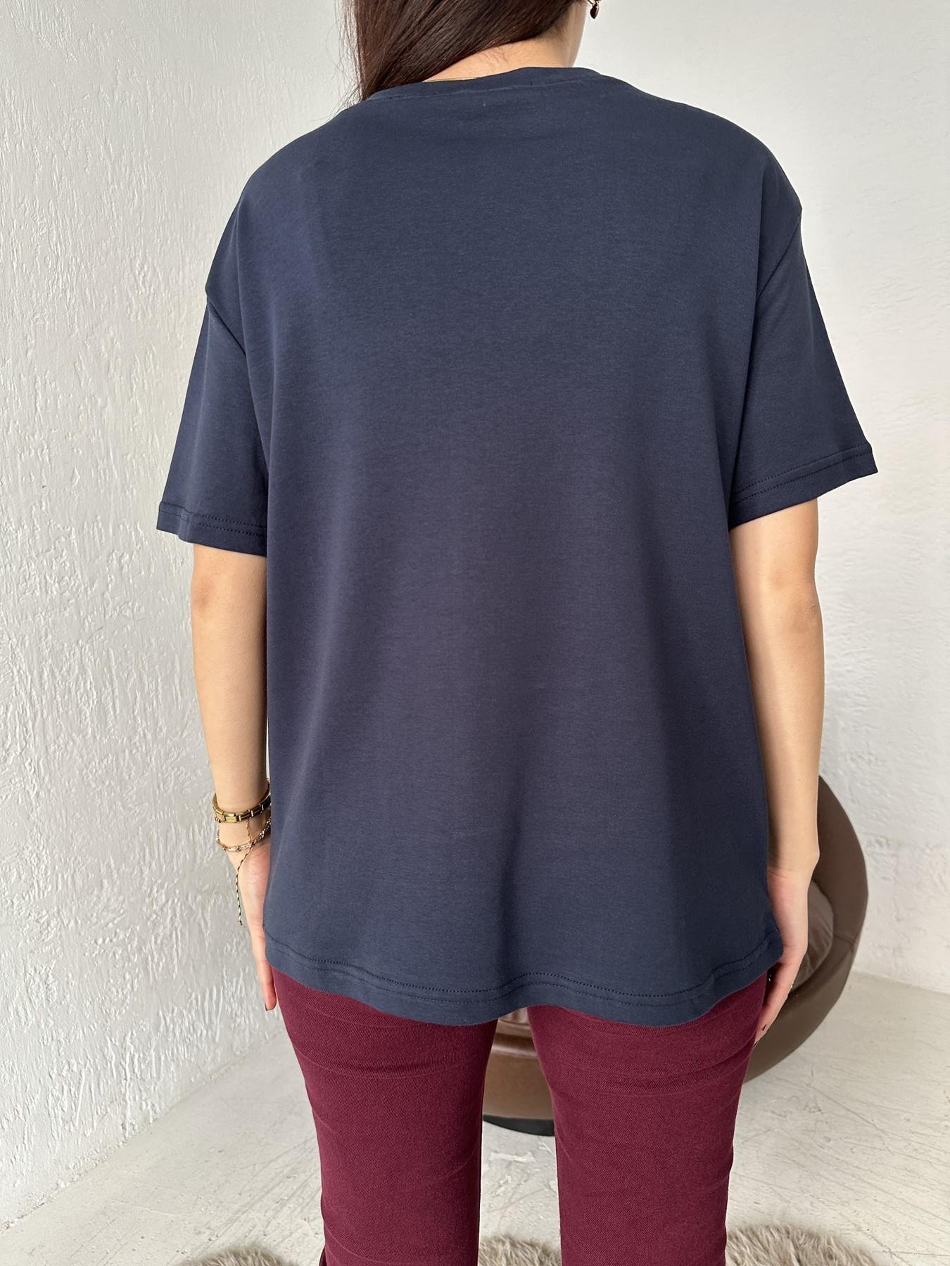 Bisiklet Yaka Metal Detay Tişört LACİVERT