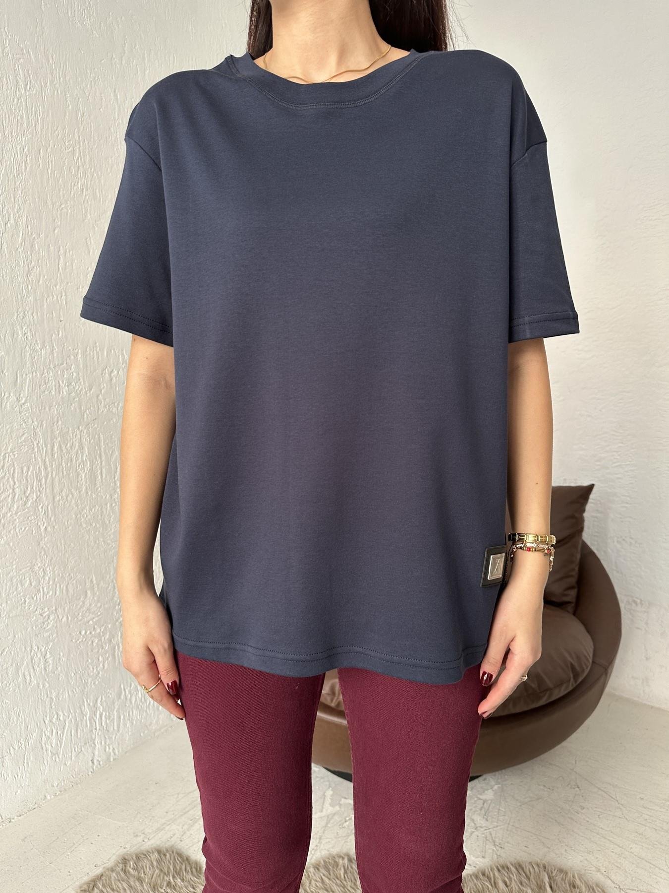 Bisiklet Yaka Metal Detay Tişört LACİVERT