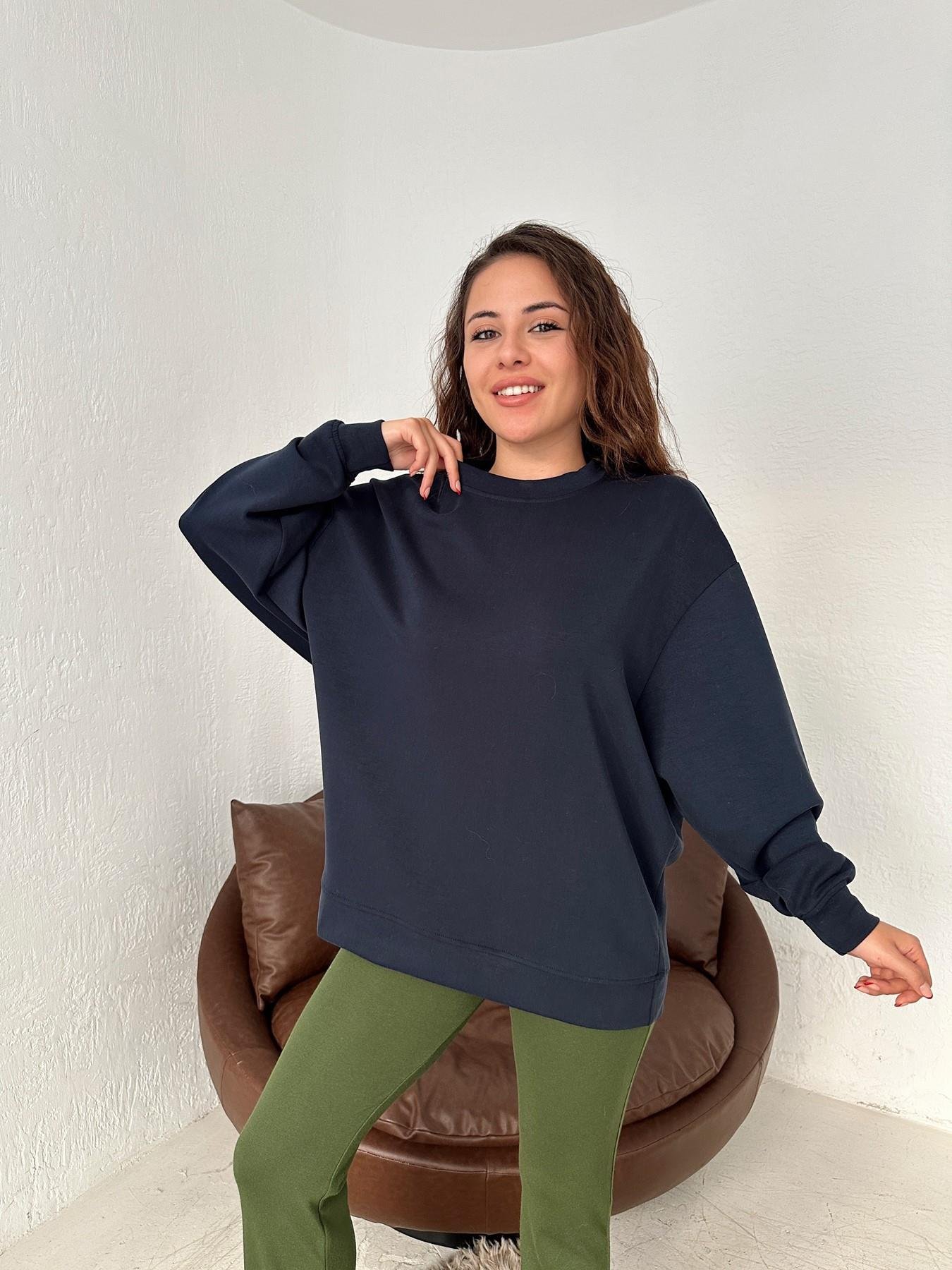 Bisiklet Yaka Modal Kumaş Sweatshirt LACİVERT