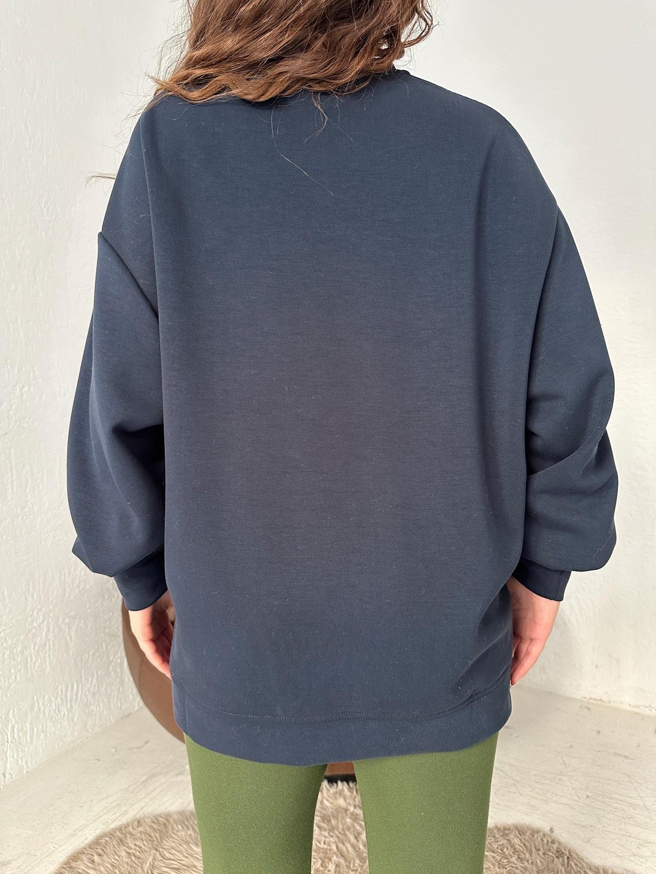 Bisiklet Yaka Modal Kumaş Sweatshirt LACİVERT