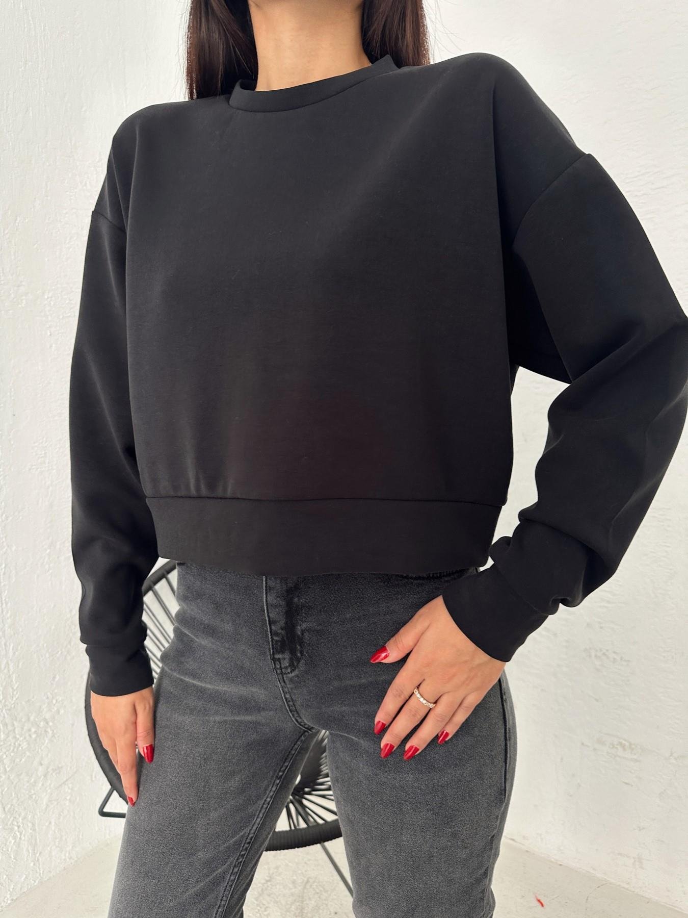 Bisiklet Yaka Modal Kumaş Sweatshirt SİYAH