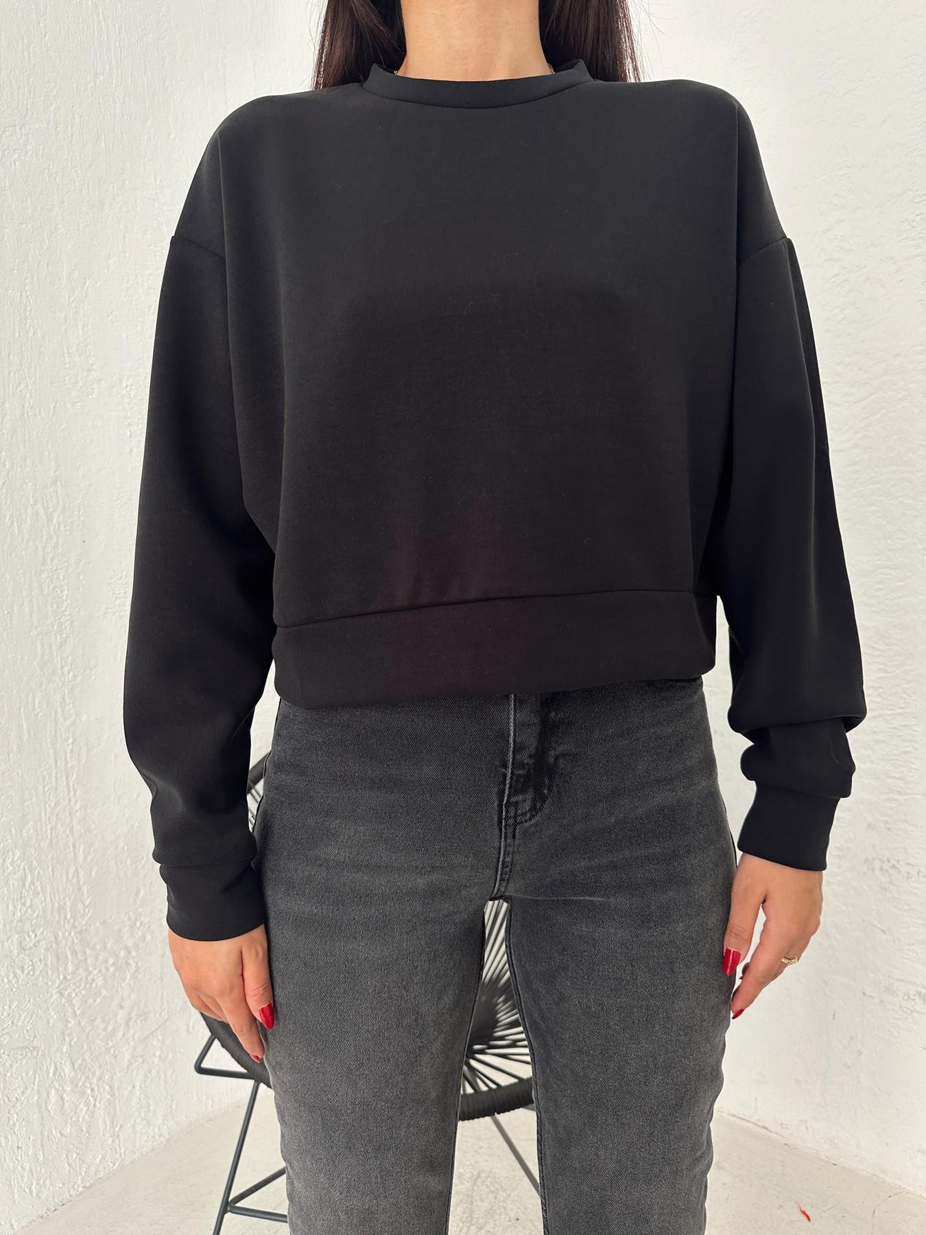 Bisiklet Yaka Modal Kumaş Sweatshirt SİYAH