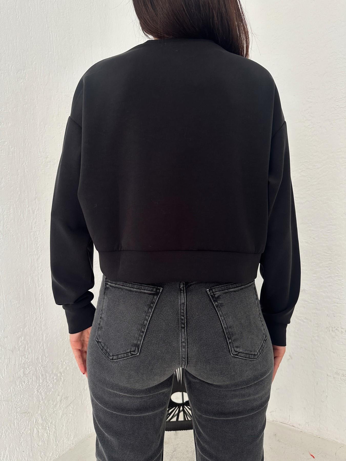 Bisiklet Yaka Modal Kumaş Sweatshirt SİYAH