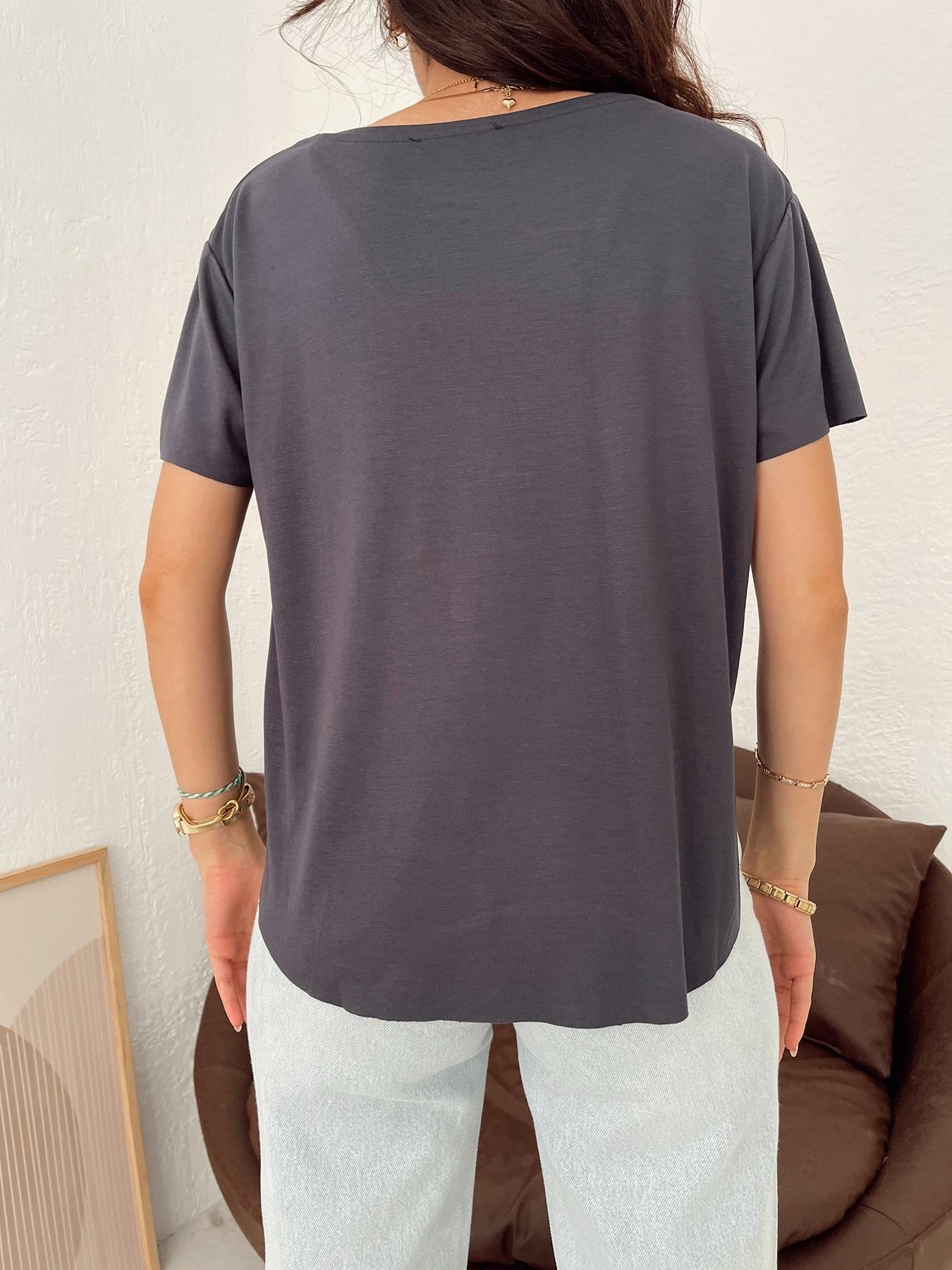 Bisiklet Yaka Modal Tişört ANTRASİT