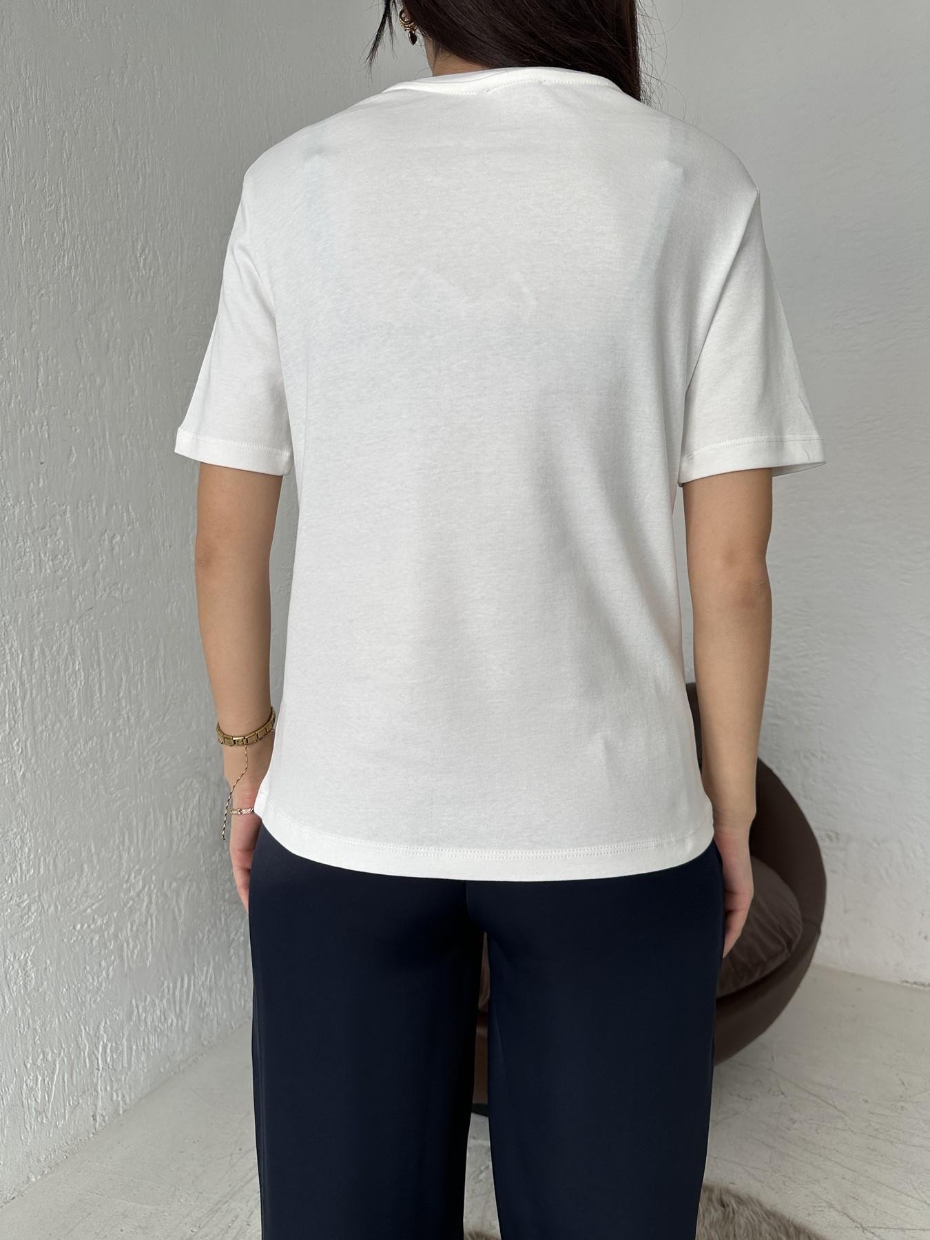 Bisiklet Yaka Nakışlı Tişört BEYAZ