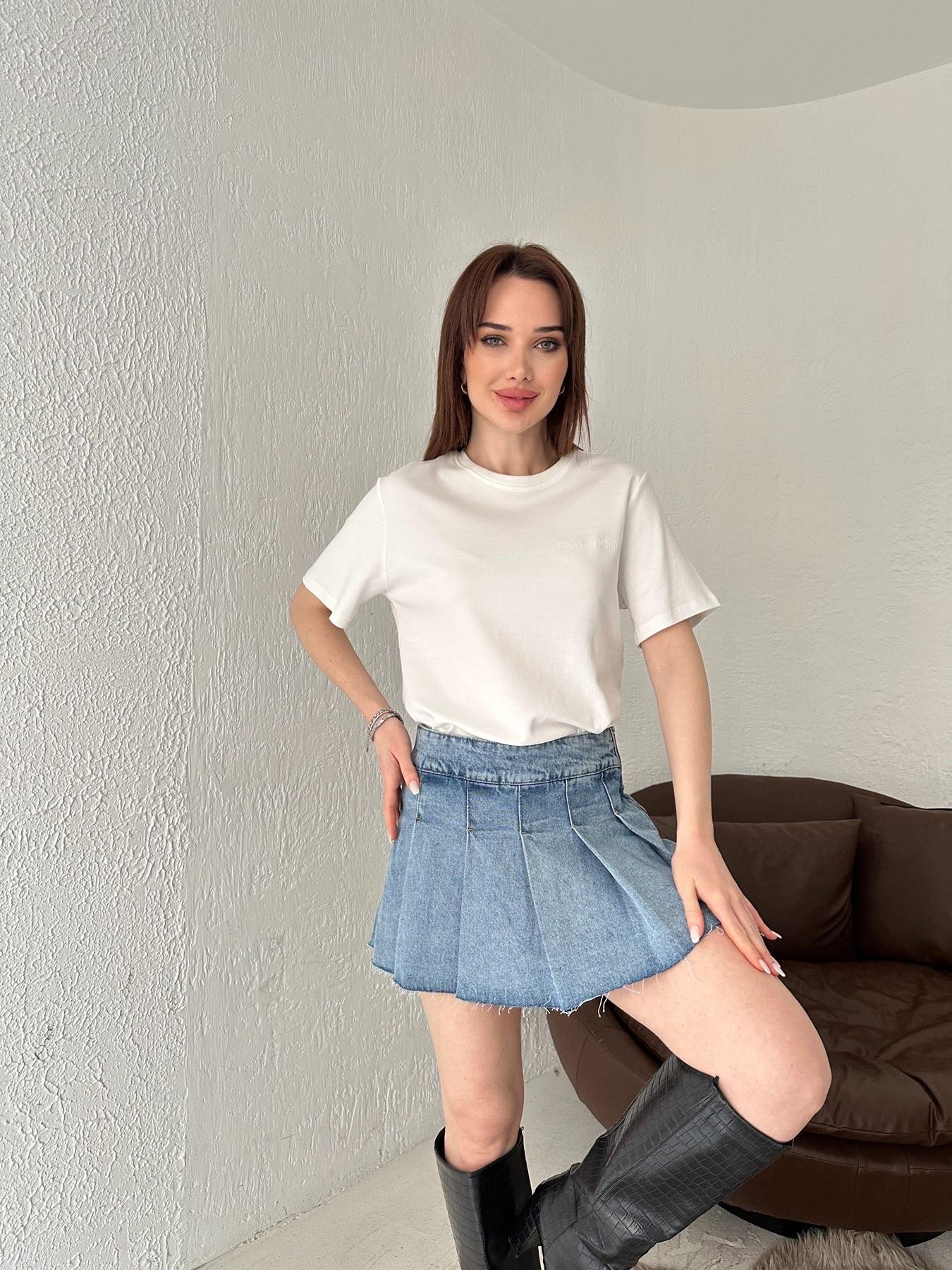 Bisiklet Yaka Nakışlı Tişört BEYAZ