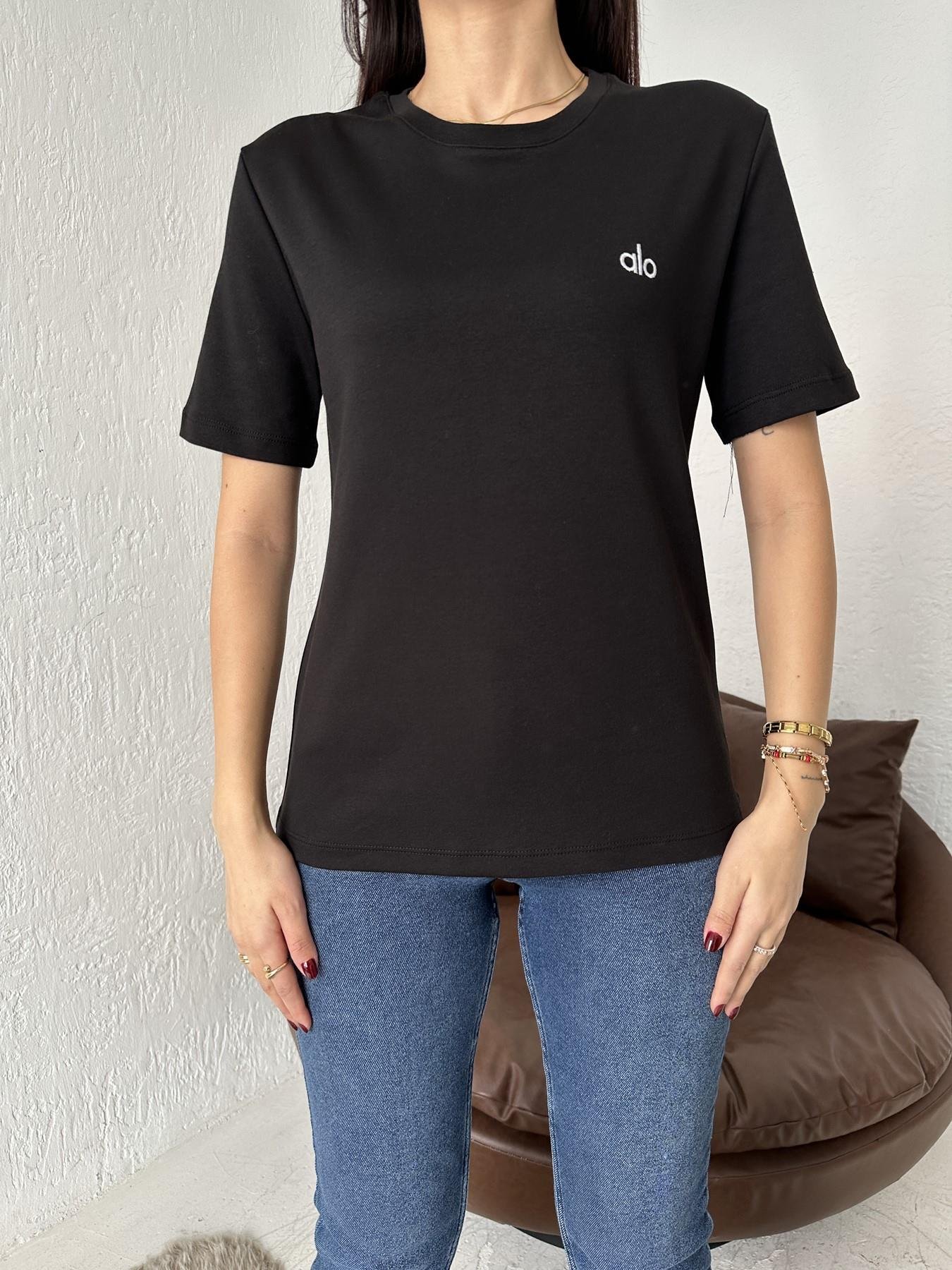 Bisiklet Yaka Nakışlı Tişört SİYAH