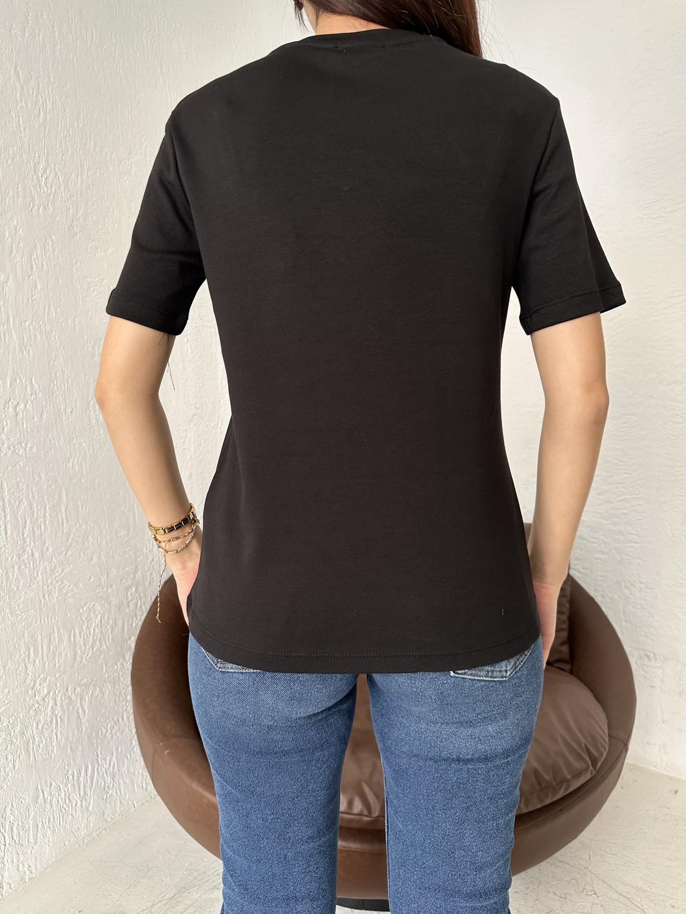 Bisiklet Yaka Nakışlı Tişört SİYAH