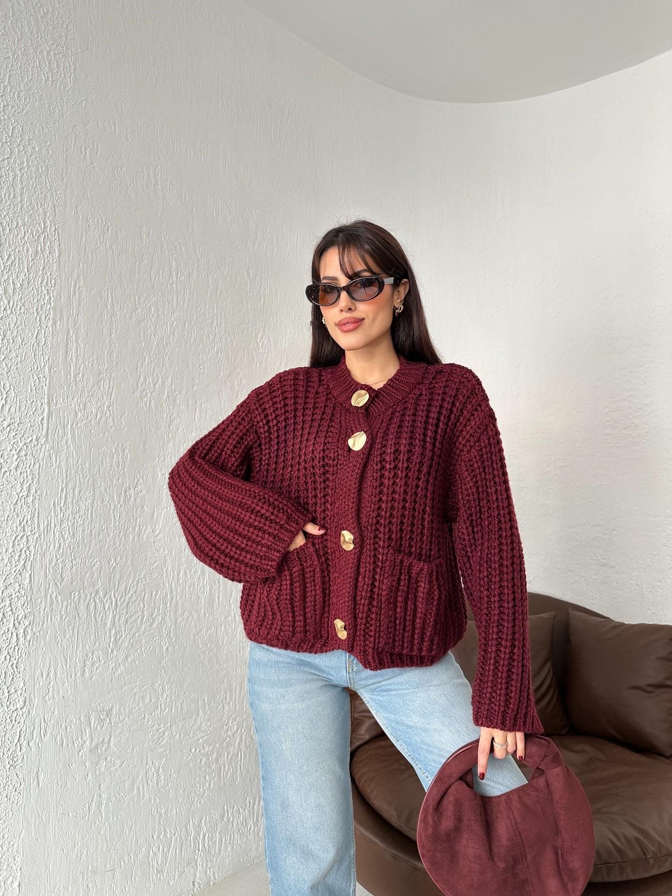 Bisiklet Yaka Örgü Triko Hırka BORDO