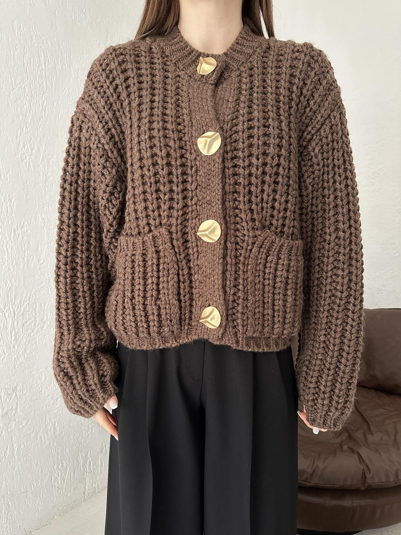 Bisiklet Yaka Örgü Triko Hırka KAHVE