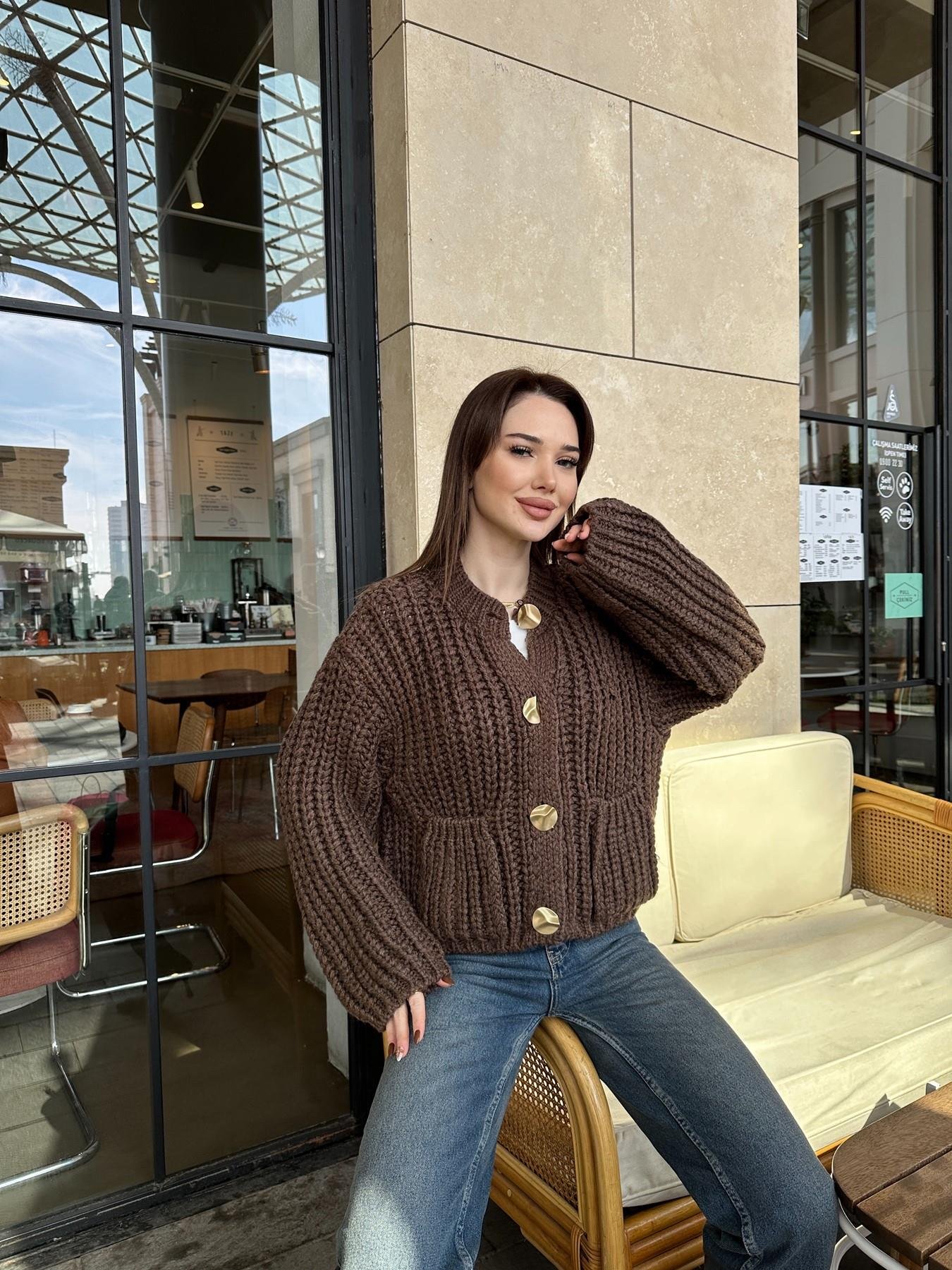 Bisiklet Yaka Örgü Triko Hırka KAHVE