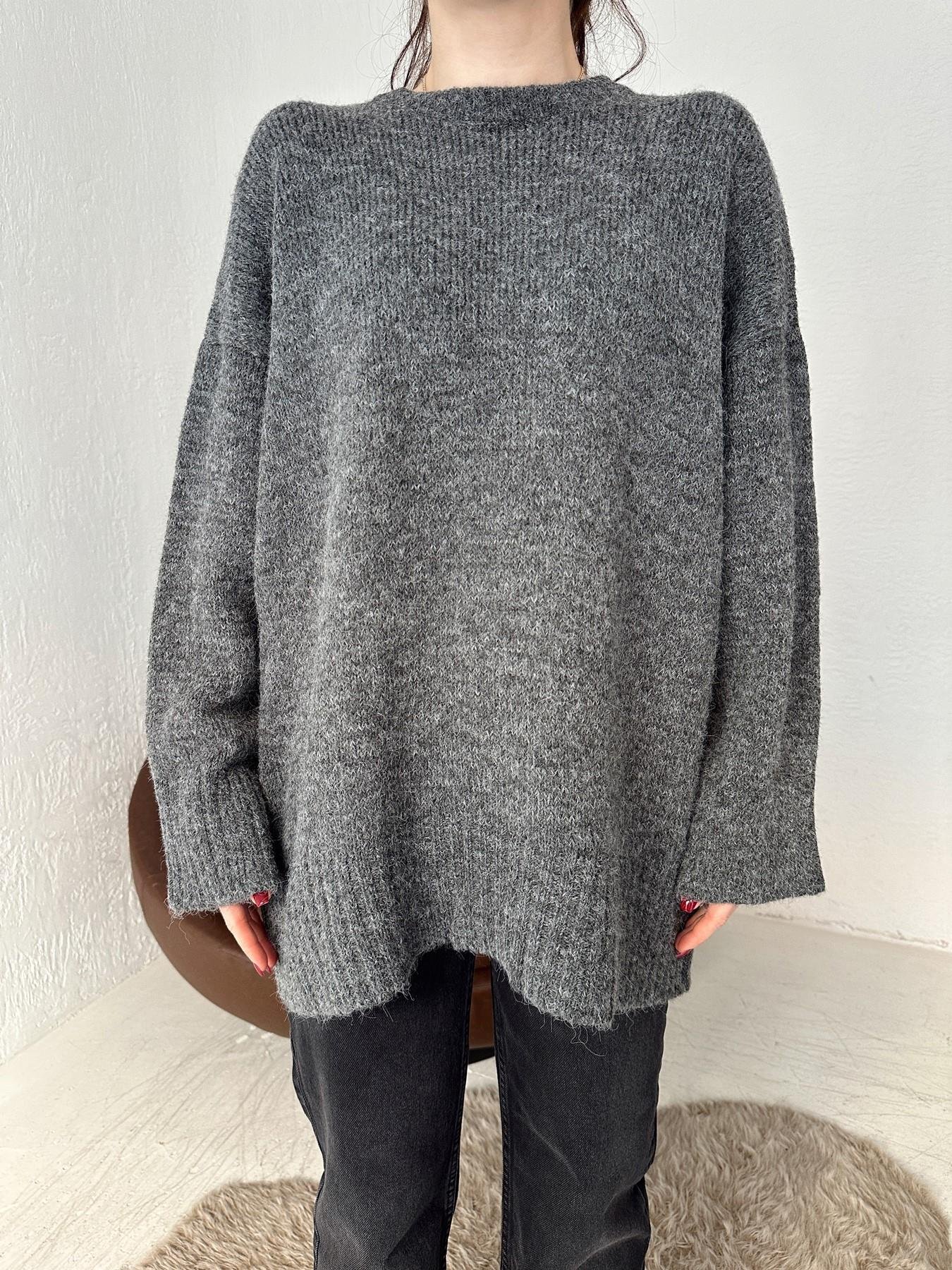 Bisiklet Yaka Oversize Kazak ANTRASİT