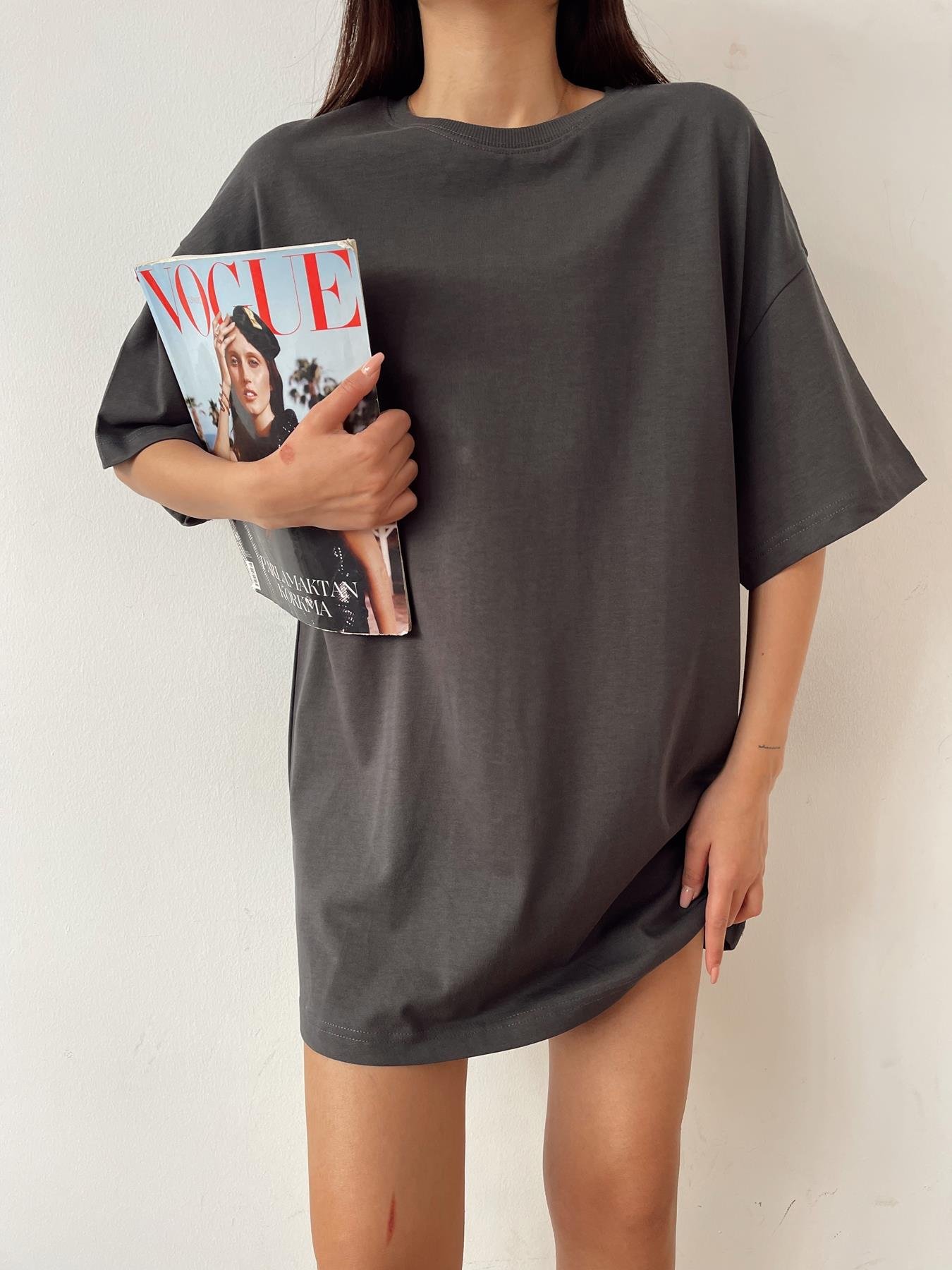 Bisiklet Yaka Oversize Tişört ANTRASİT