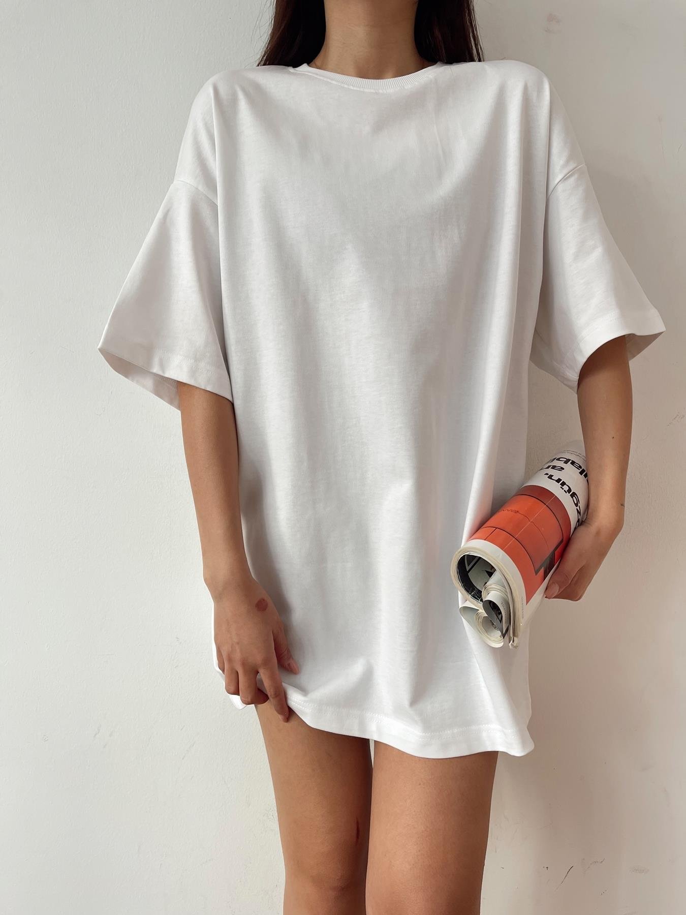 Bisiklet Yaka Oversize Tişört BEYAZ