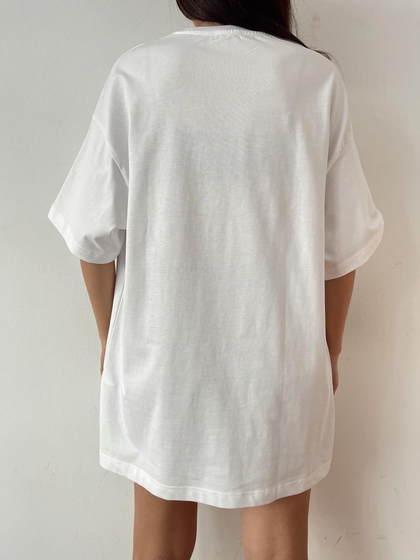 Bisiklet Yaka Oversize Tişört BEYAZ