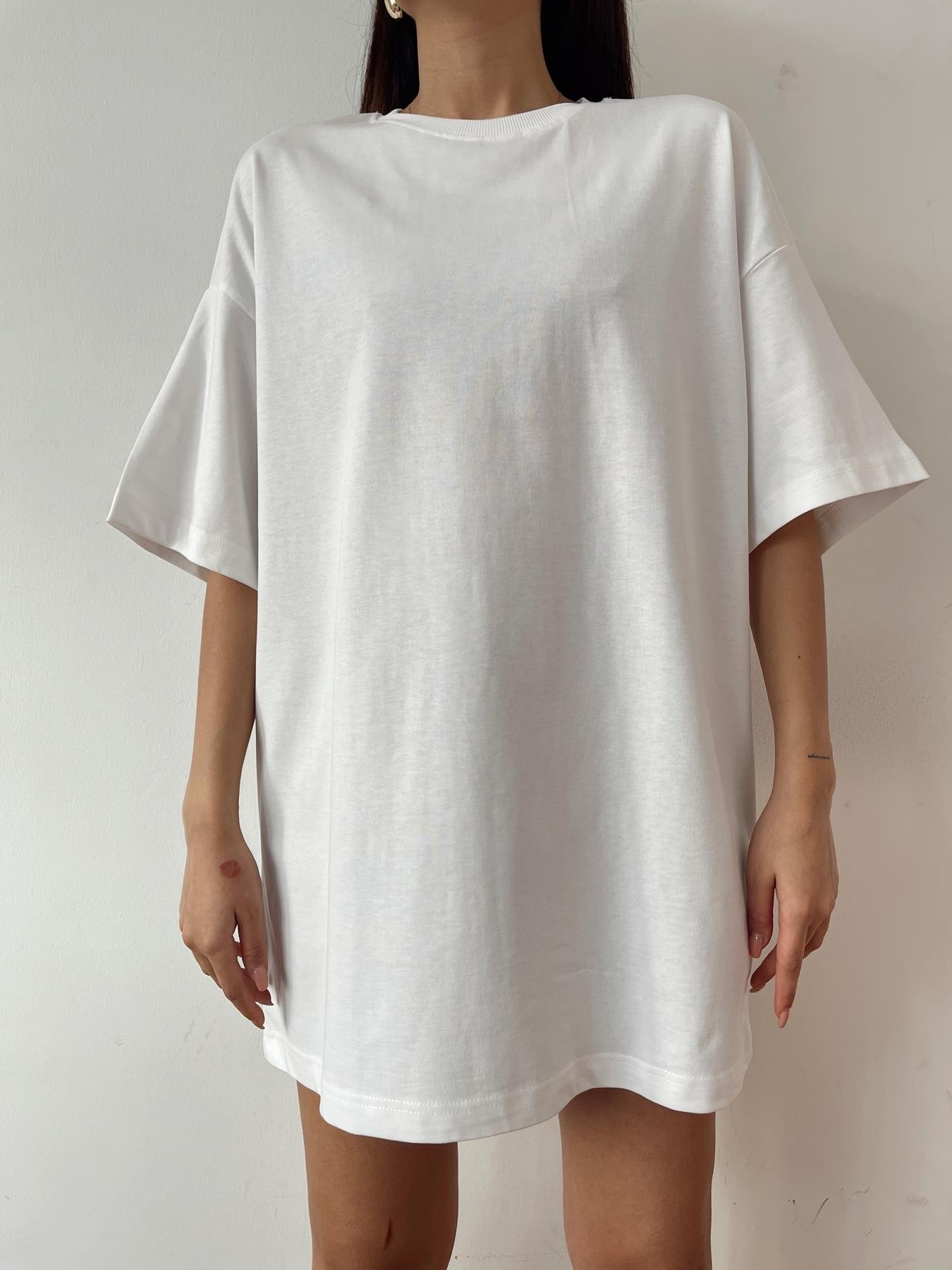 Bisiklet Yaka Oversize Tişört BEYAZ