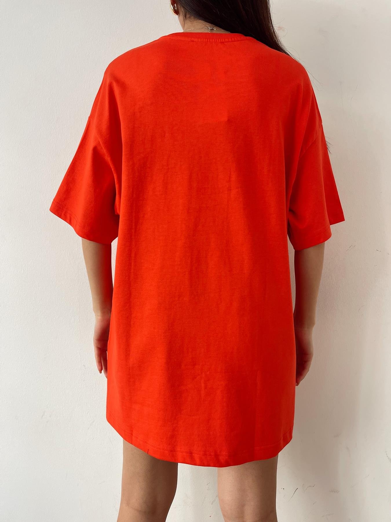 Bisiklet Yaka Oversize Tişört KIRMIZI