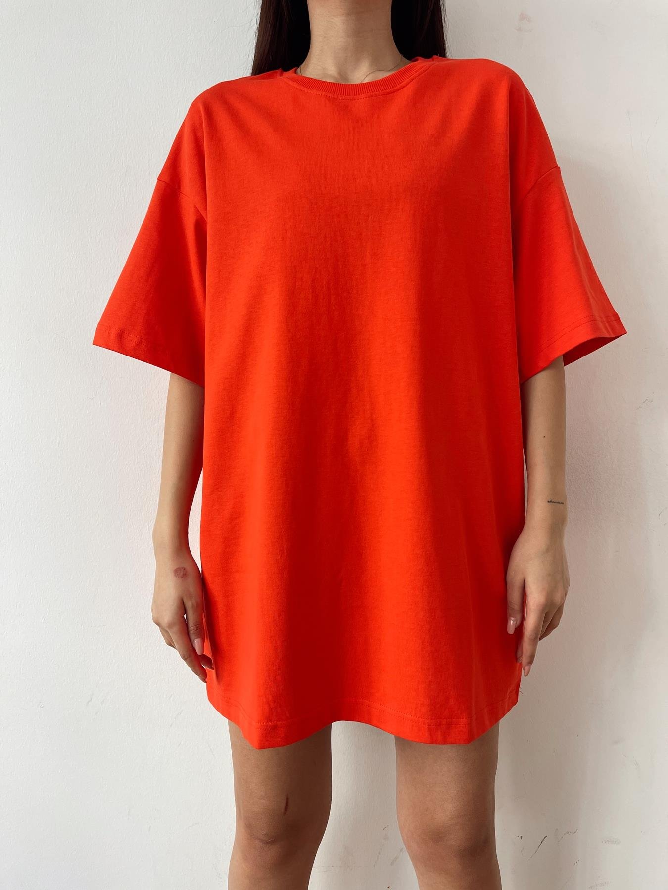 Bisiklet Yaka Oversize Tişört KIRMIZI