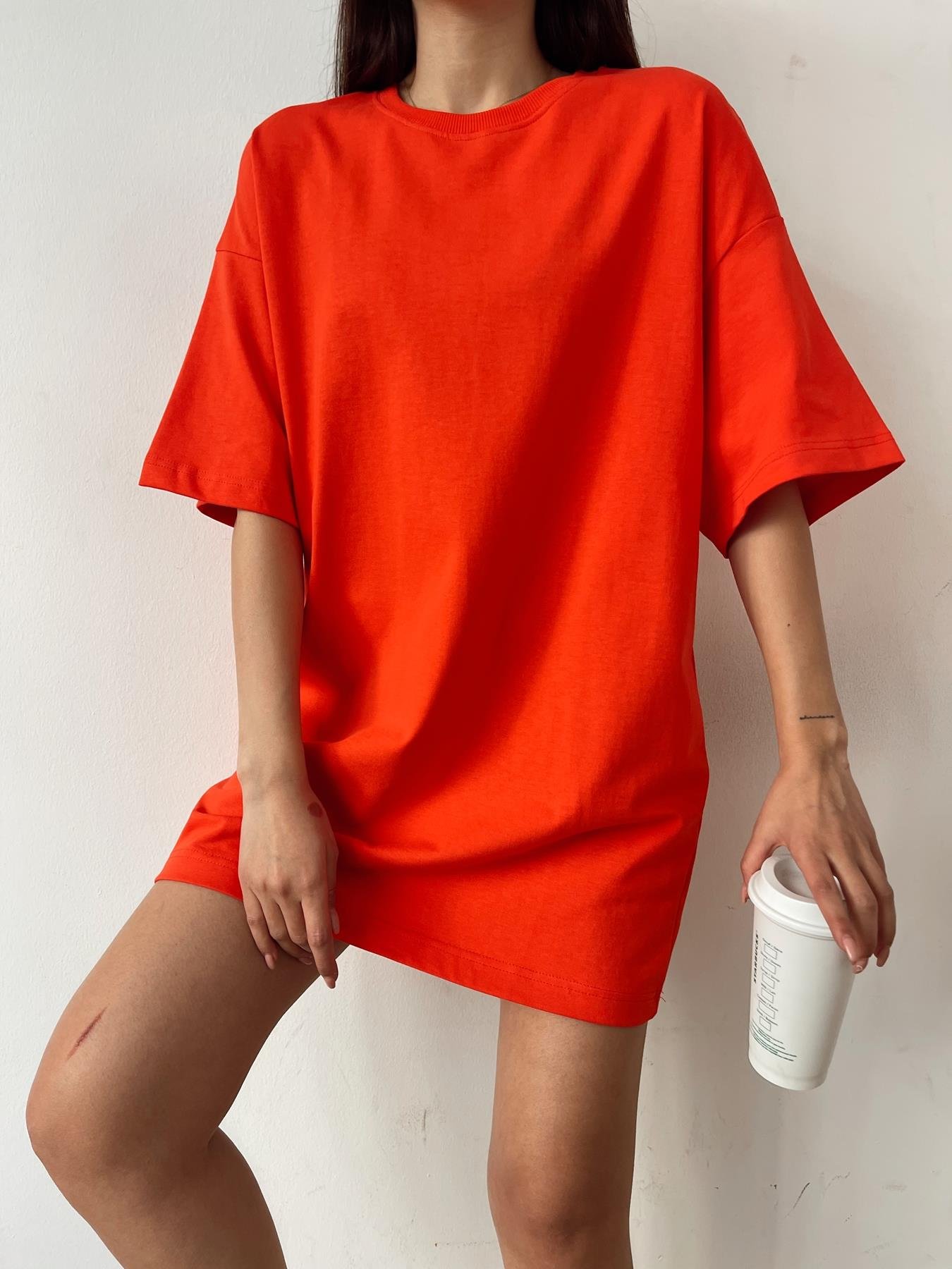 Bisiklet Yaka Oversize Tişört KIRMIZI