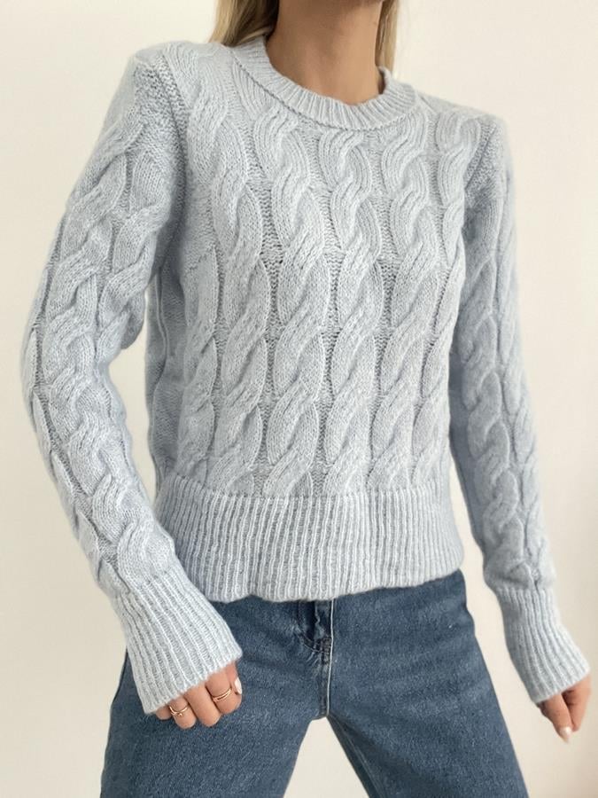 Bisiklet Yaka Saç Örgü Kazak BEBE MAVİ