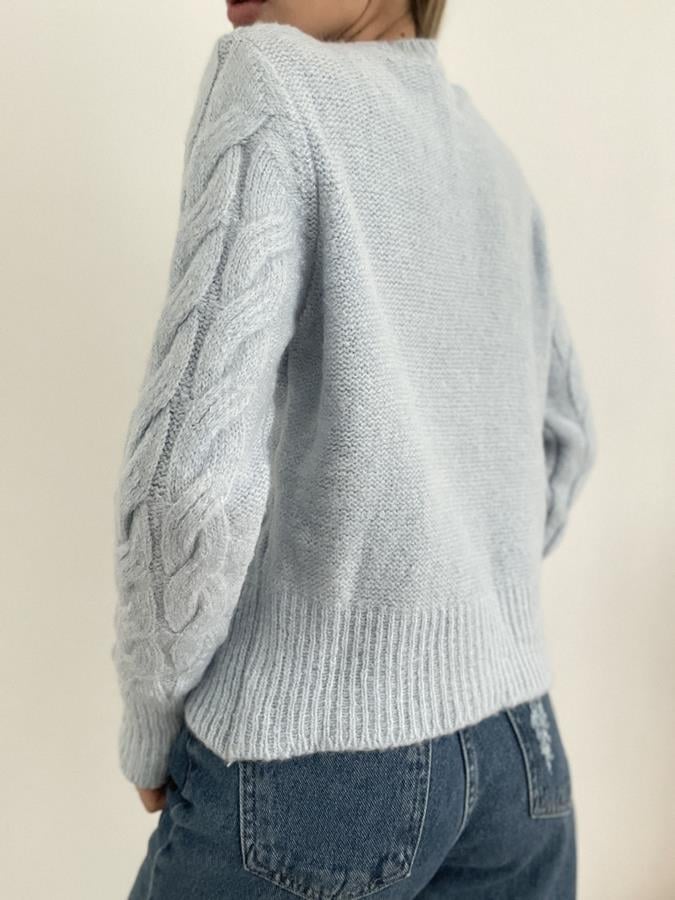 Bisiklet Yaka Saç Örgü Kazak BEBE MAVİ