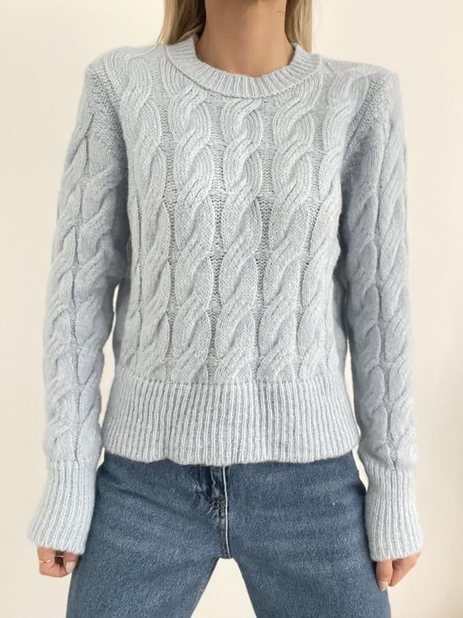 Bisiklet Yaka Saç Örgü Kazak BEBE MAVİ