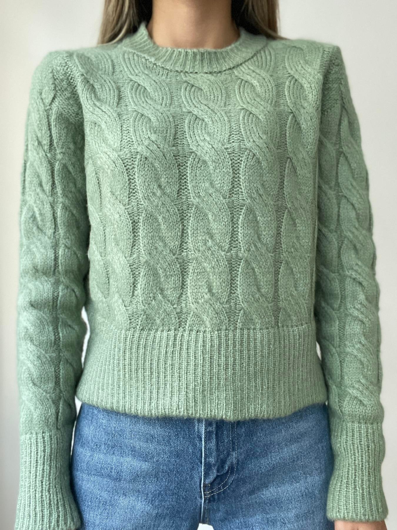 Bisiklet Yaka Saç Örgü Kazak MİNT