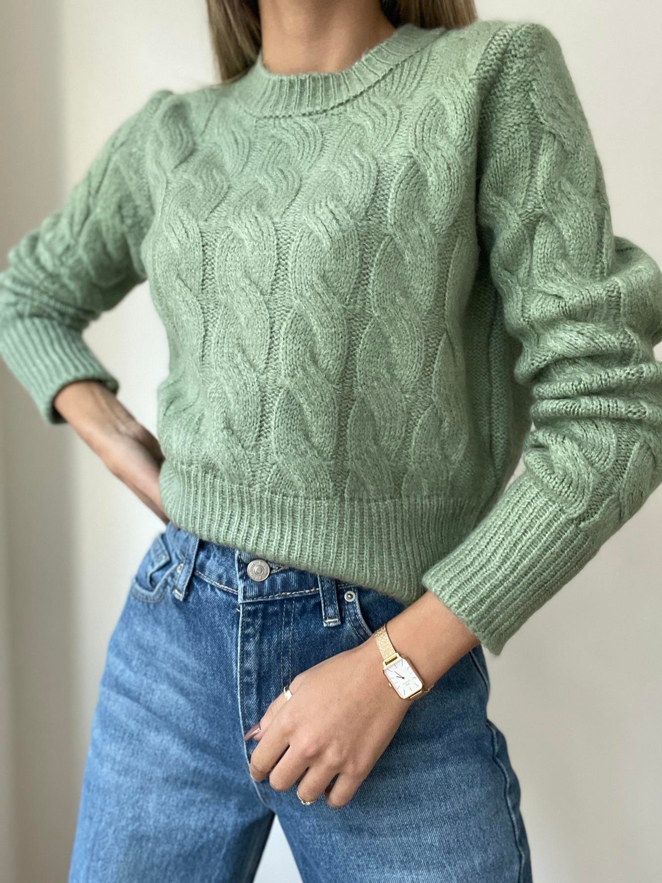 Bisiklet Yaka Saç Örgü Kazak MİNT