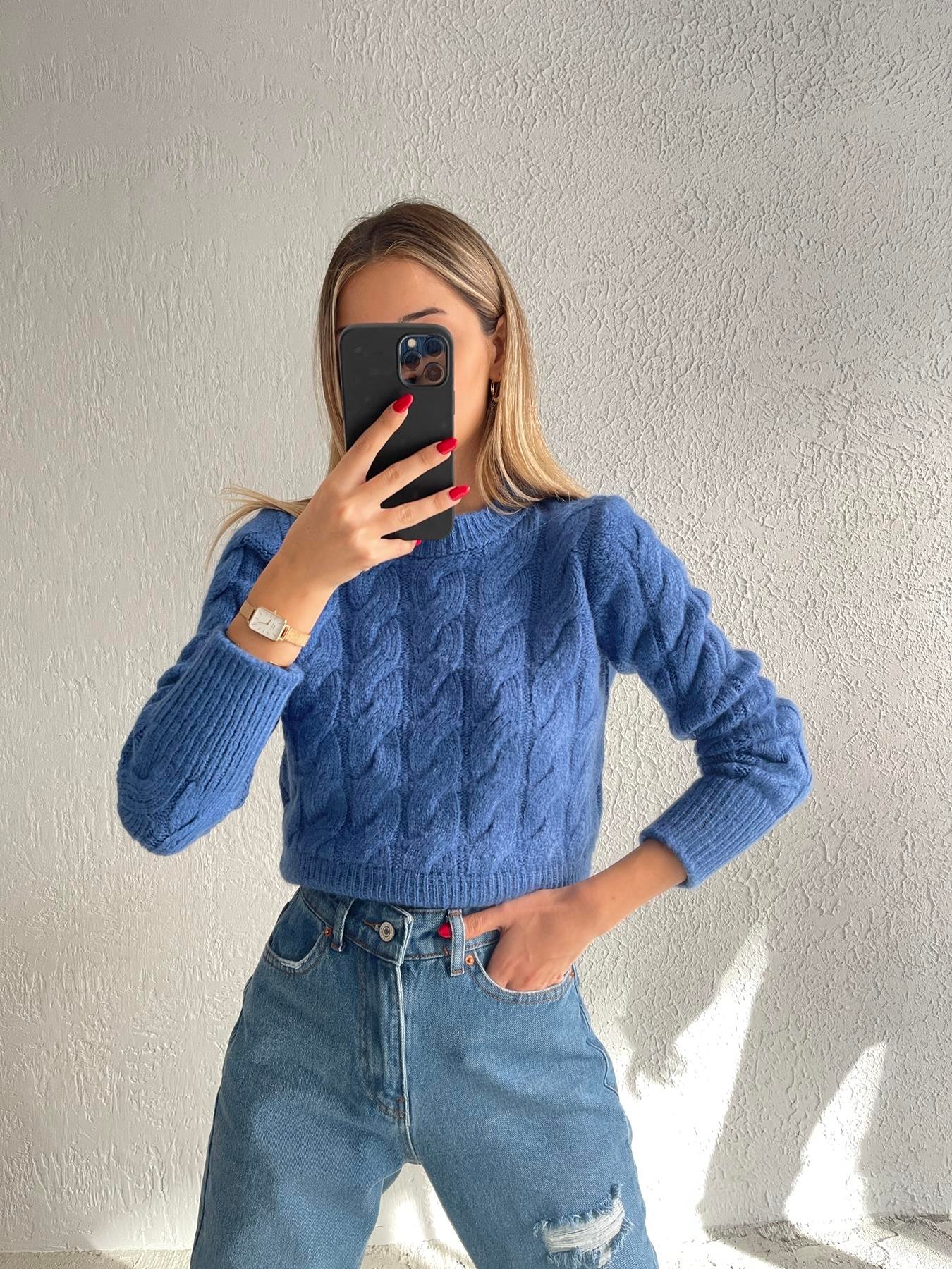 Bisiklet Yaka Saç Örgü Kazak SAKS