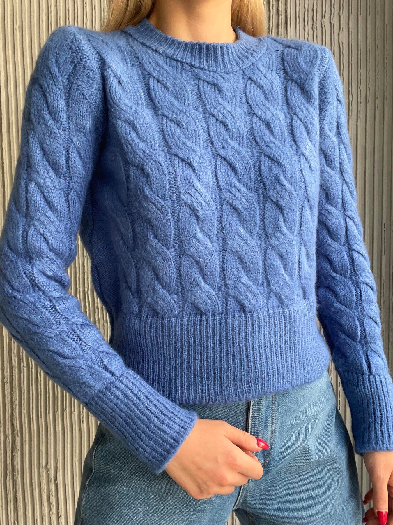 Bisiklet Yaka Saç Örgü Kazak SAKS