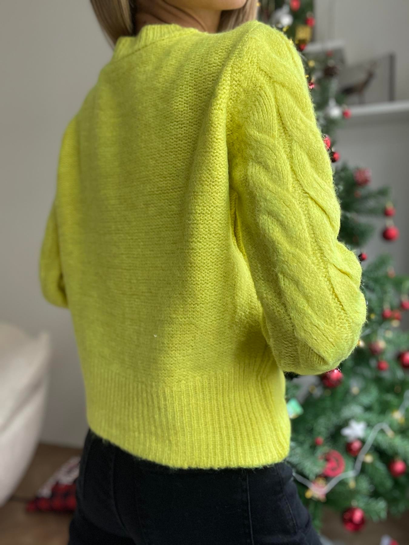 Bisiklet Yaka Saç Örgü Kazak SARI