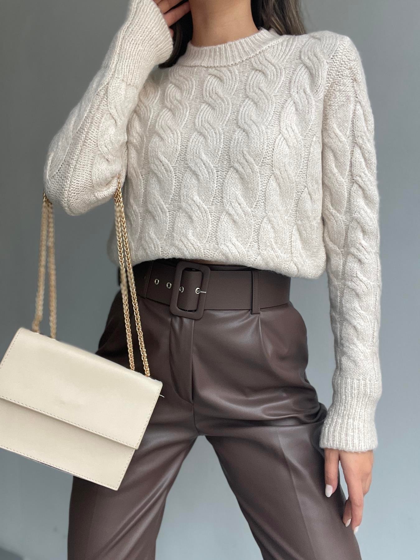 Bisiklet Yaka Saç Örgü Kazak TAŞ