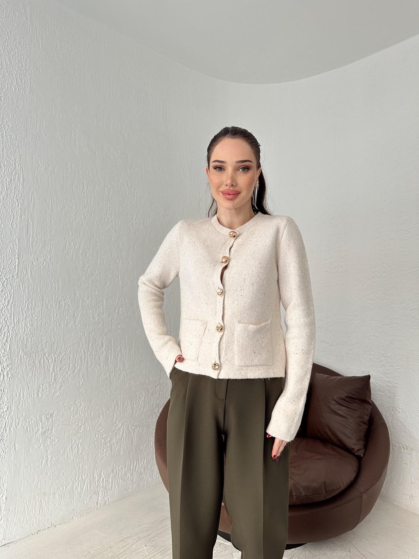 Bisiklet Yaka Simli Hırka KREM