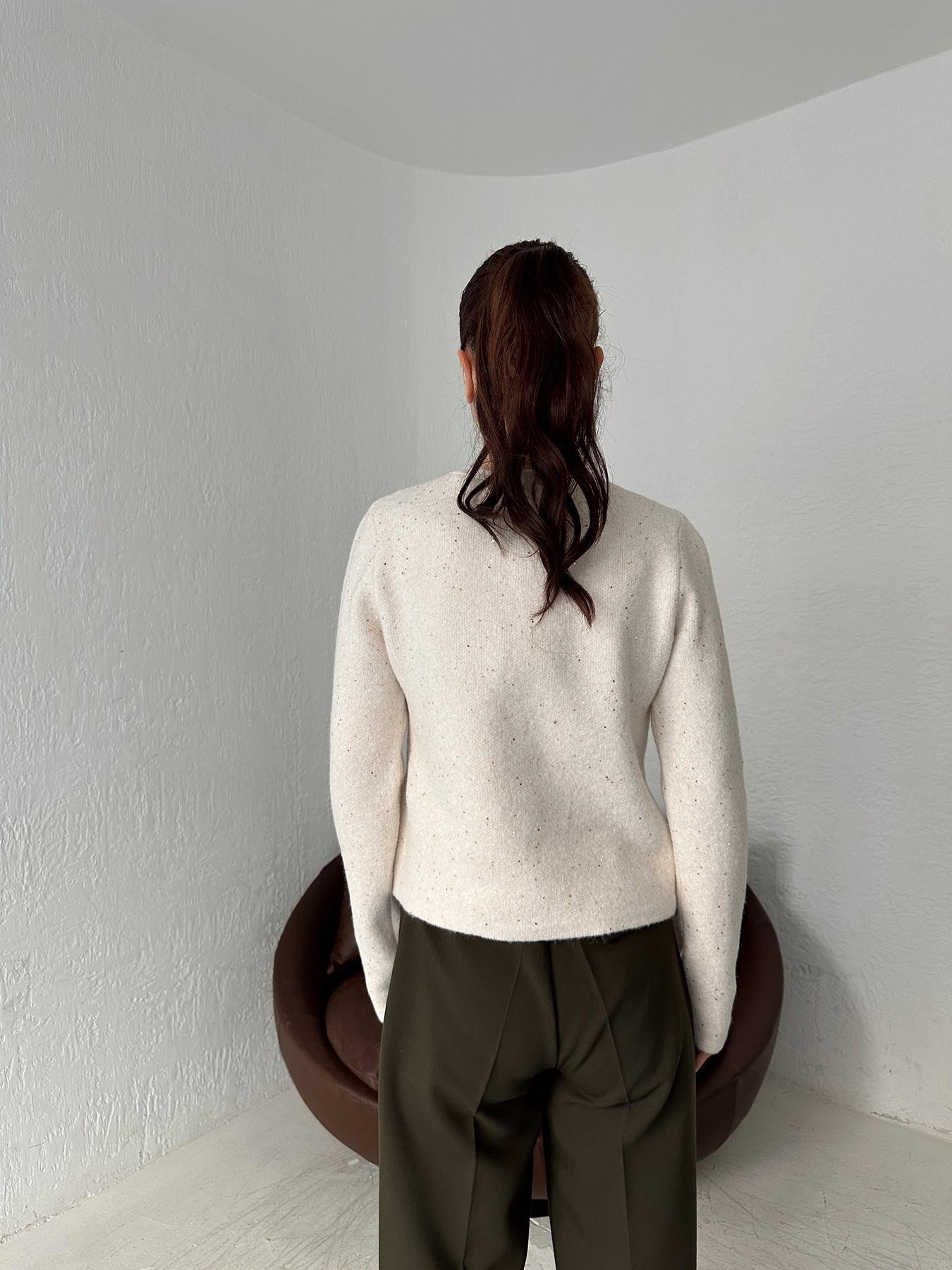 Bisiklet Yaka Simli Hırka KREM