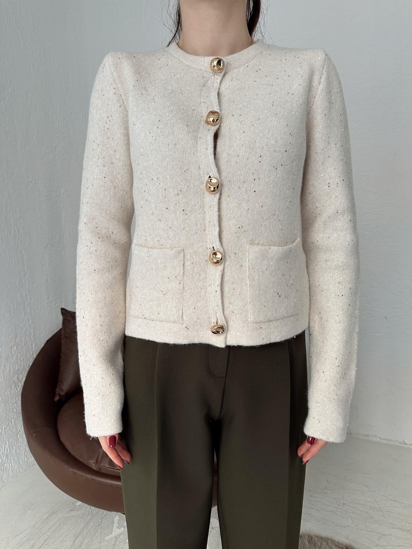 Bisiklet Yaka Simli Hırka KREM