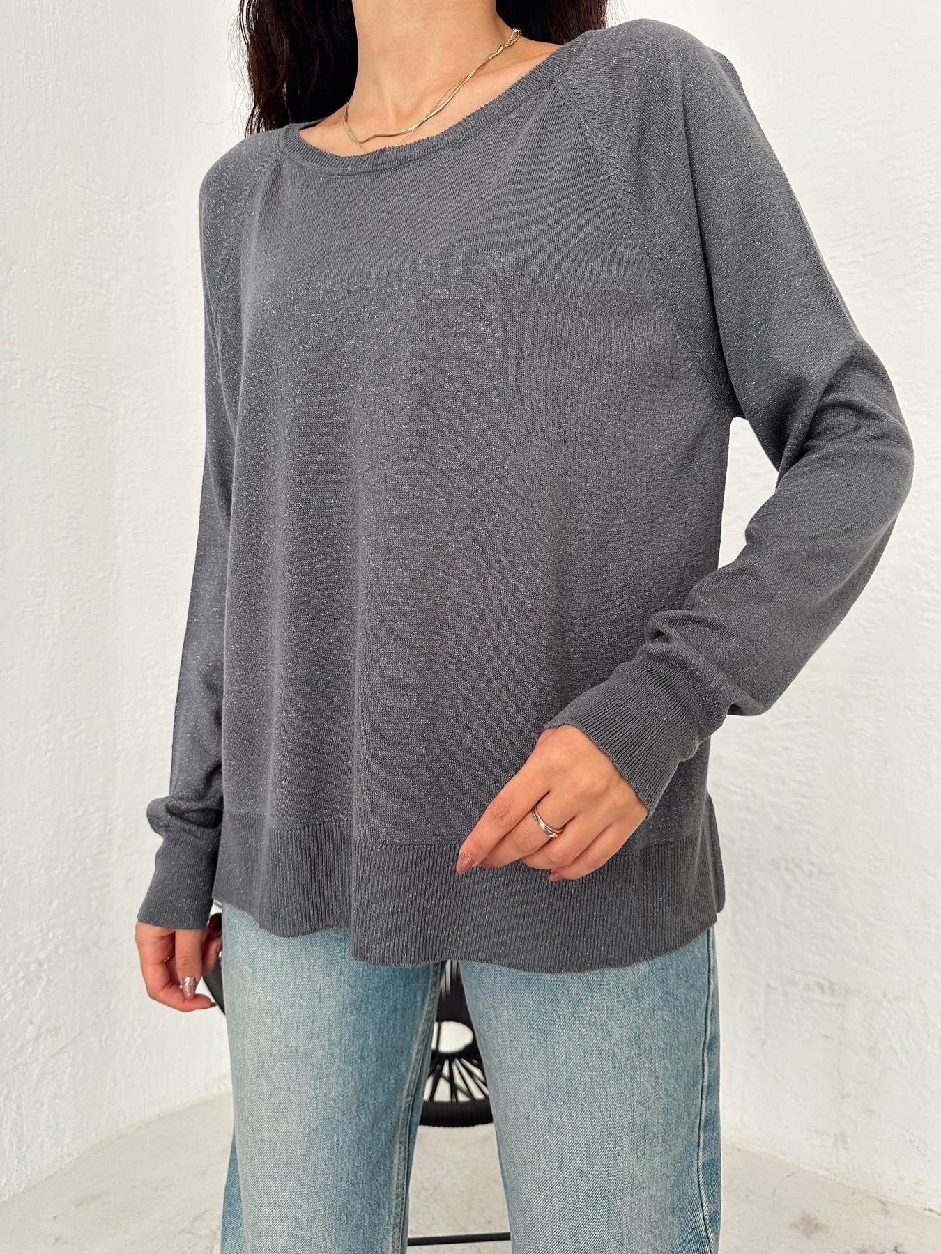 Bisiklet Yaka Simli İnce Triko FÜME