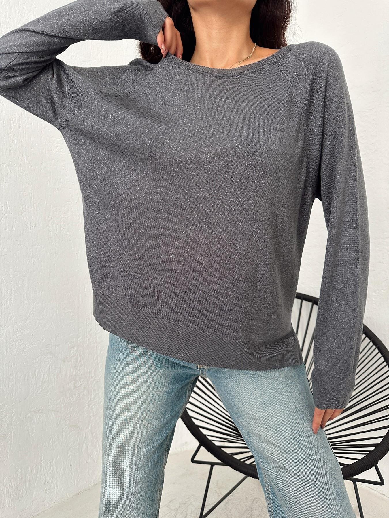 Bisiklet Yaka Simli İnce Triko FÜME