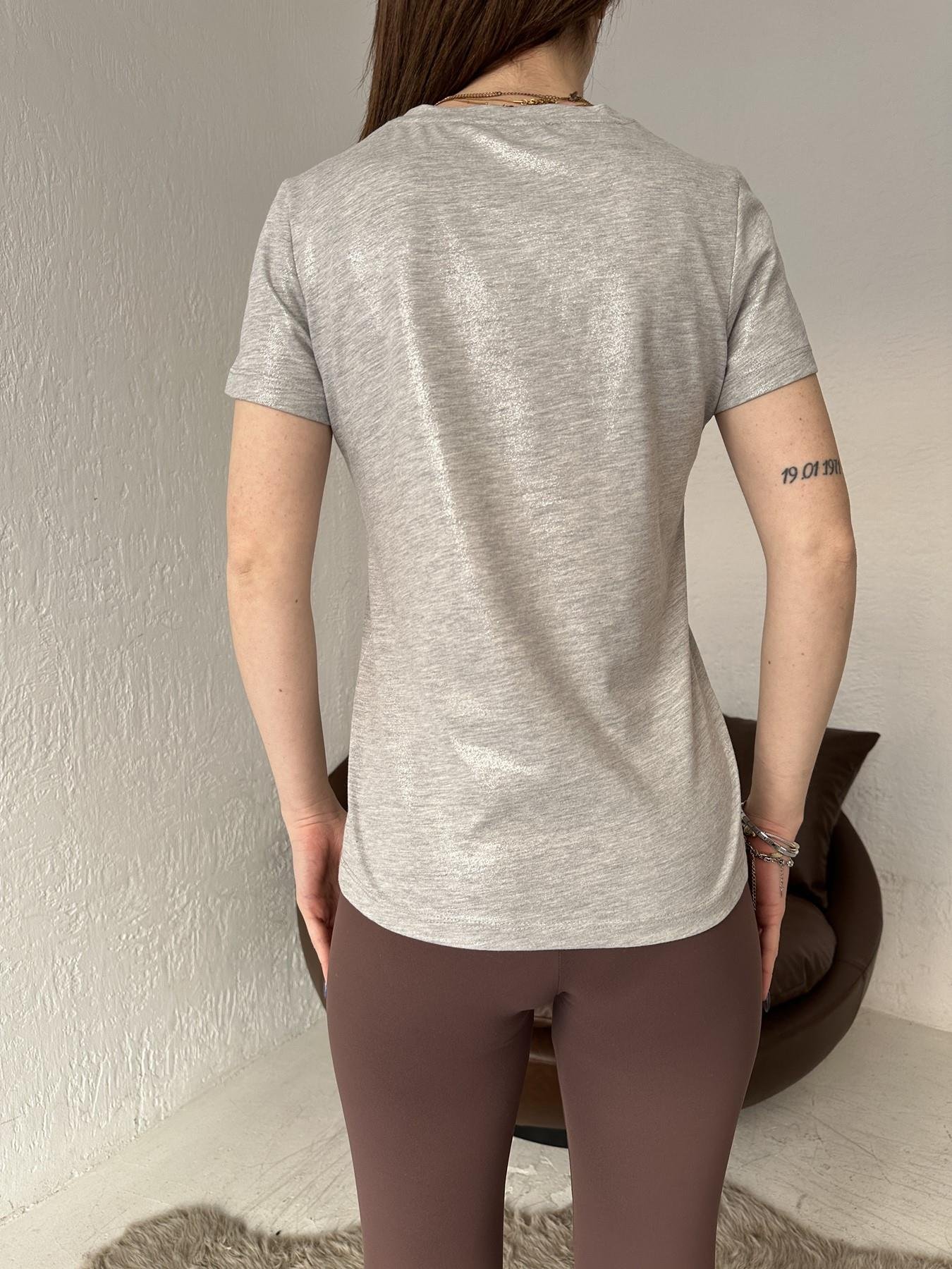 Bisiklet Yaka Simli Tişört GRİ