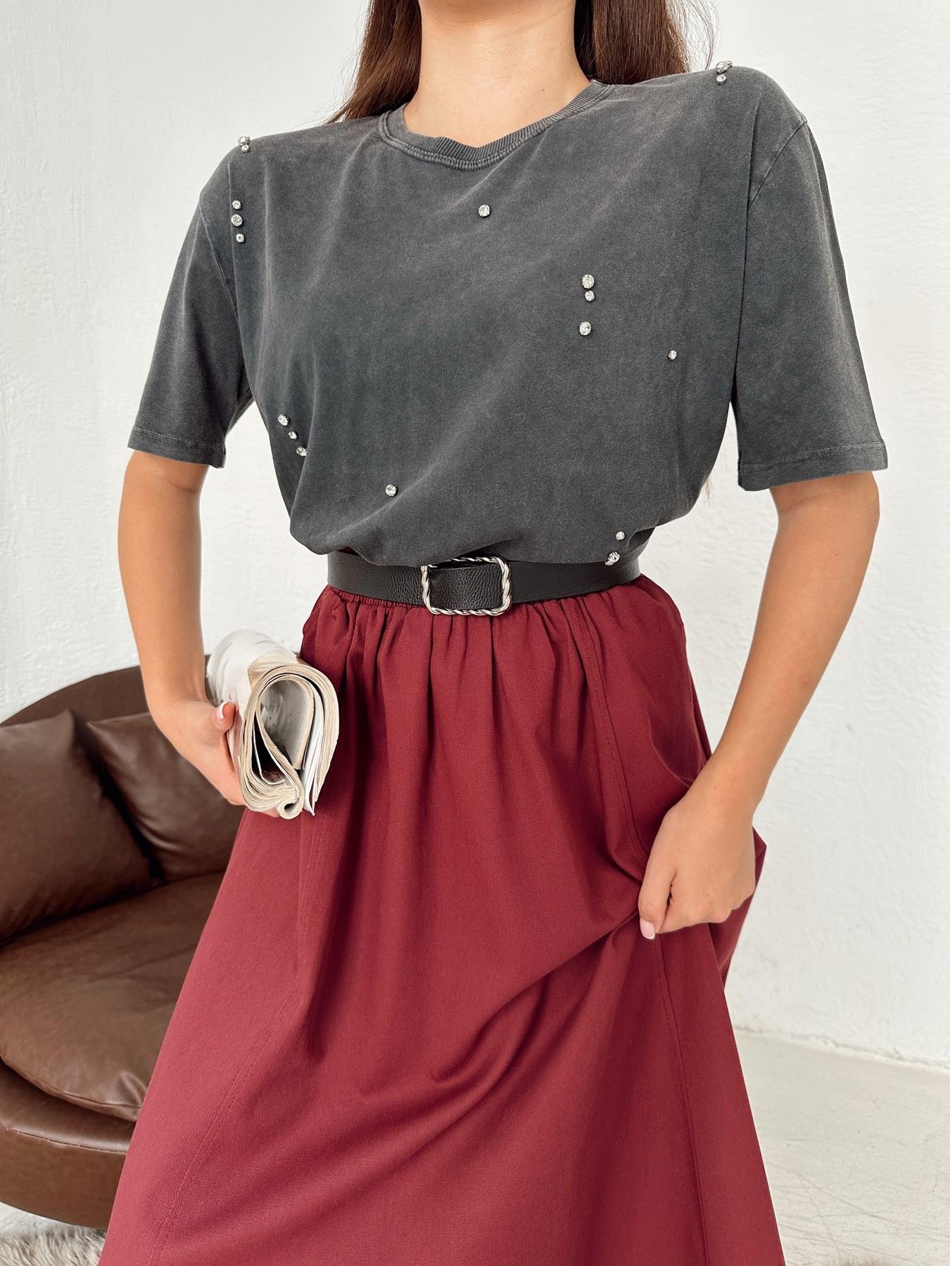 Bisiklet Yaka Taşlı Tişört ANTRASİT