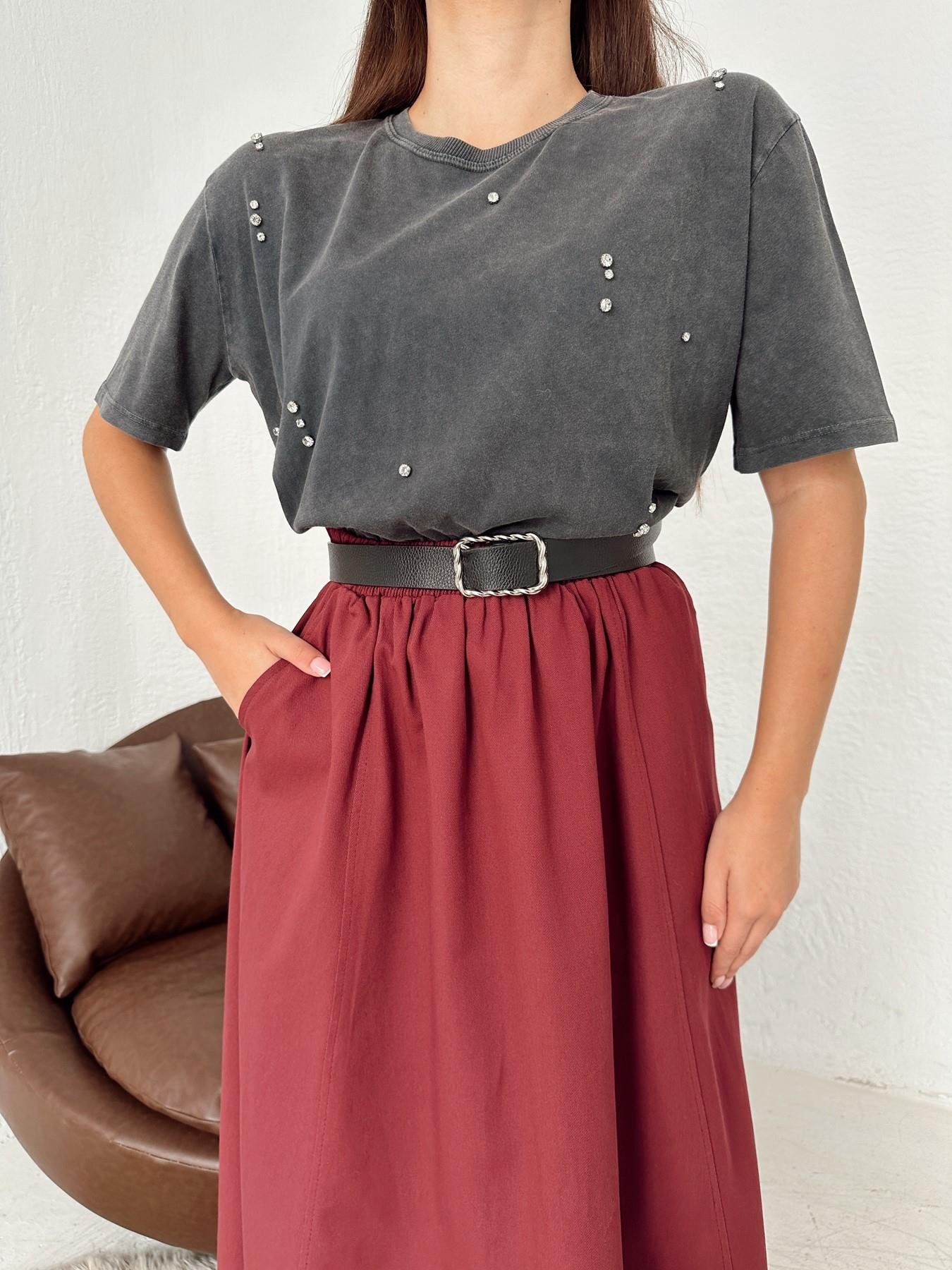 Bisiklet Yaka Taşlı Tişört ANTRASİT